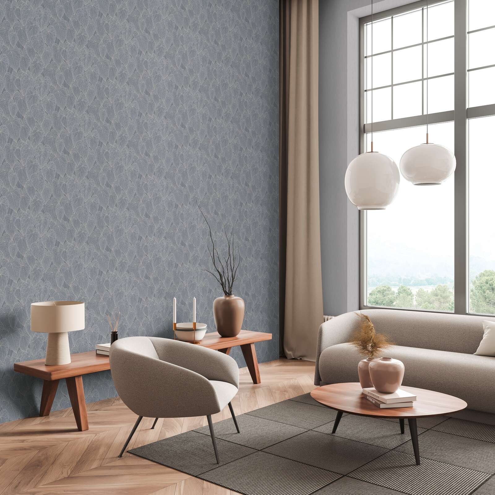 Daniel Hechter Moderne Vliestapete mit floralem Muster und metallischen Akzenten – Grau, Silber, Metallic