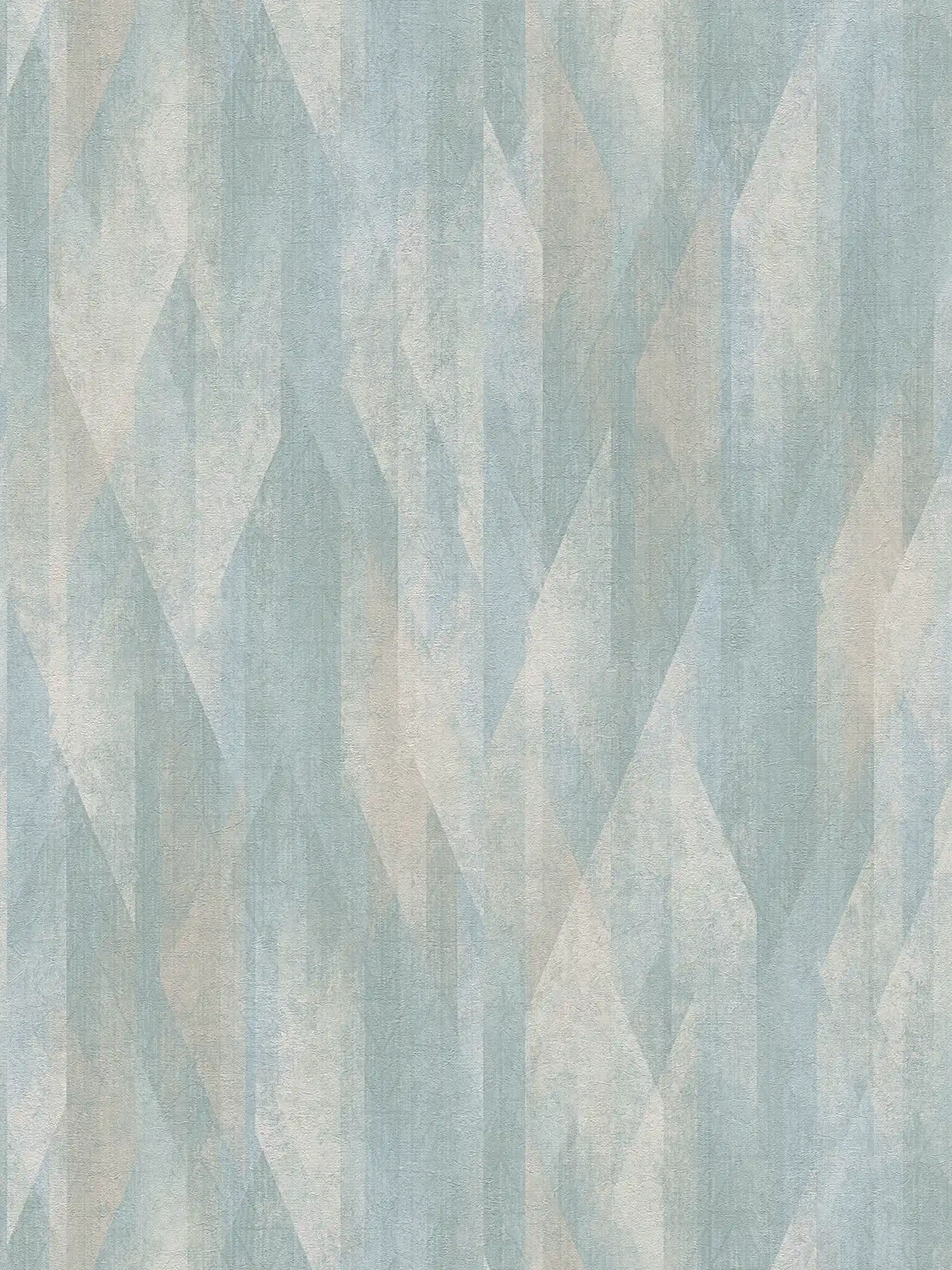             Mustertapete mit grafischen Rauten – Türkis, Blau, Creme
        