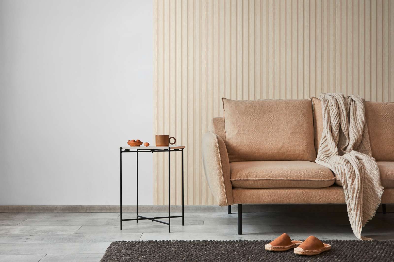             Vliestapete mit Holzoptik Akustikpaneel-Look – Creme, Beige
        