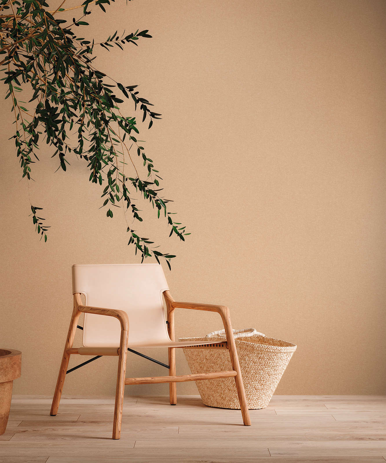             Vliesbehang met warm effen patroon - oranje
        