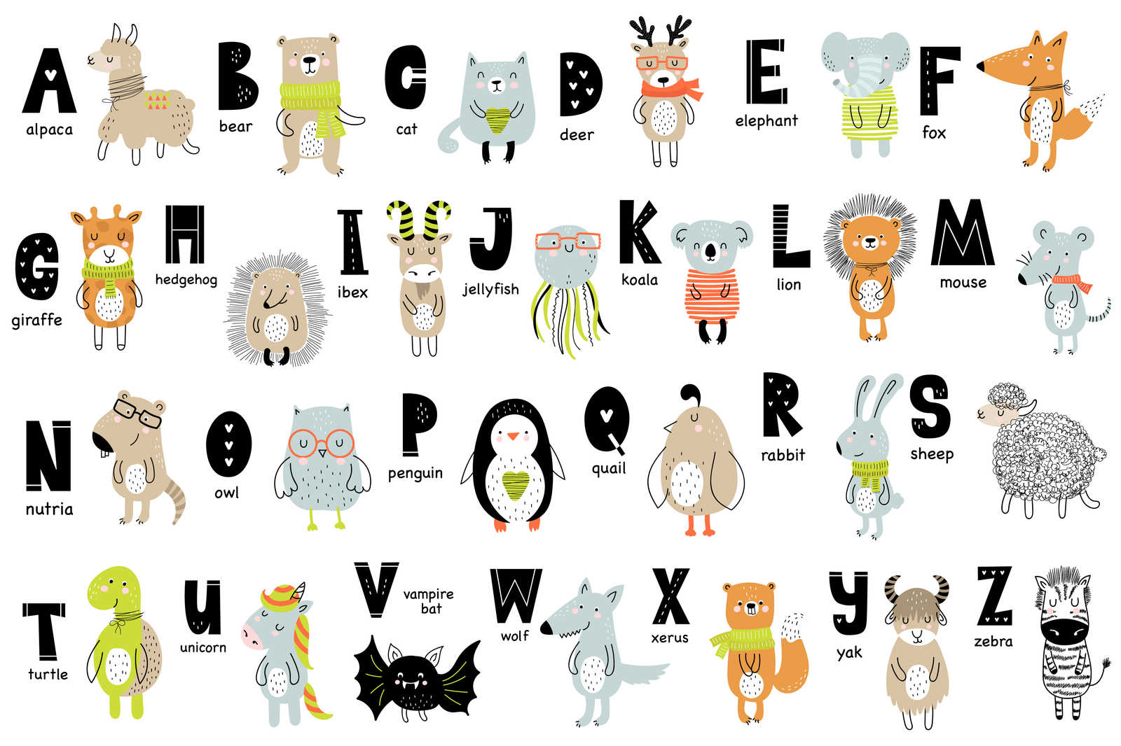 Leinwand Alphabet mit Tieren und Tiernamen – 90 cm x 60 cm