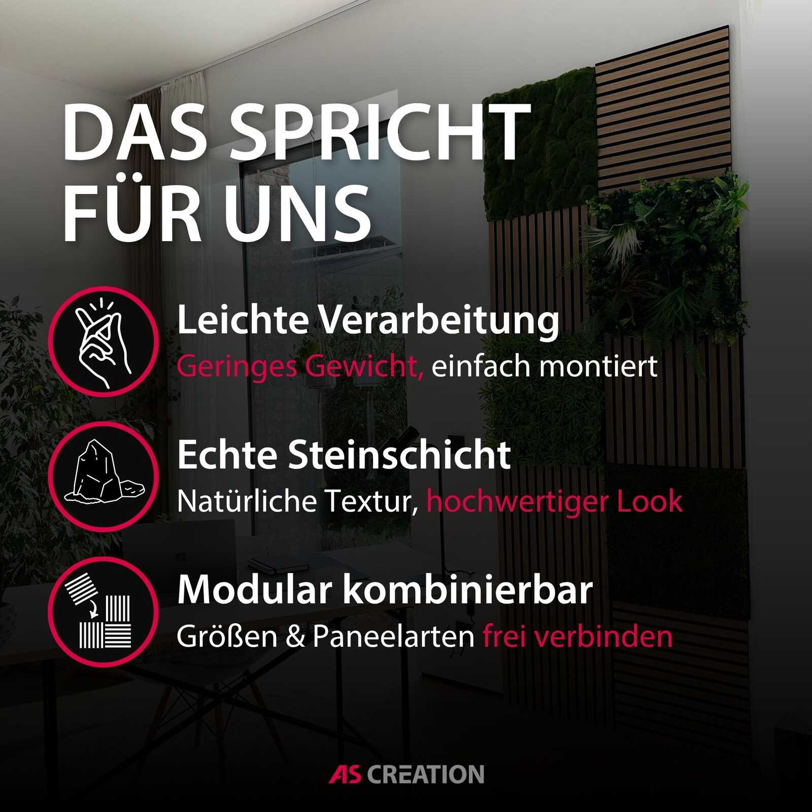 Steinplatte, natürliche Textur, Modular, kombinierbar, Leichte Verarbeitung
