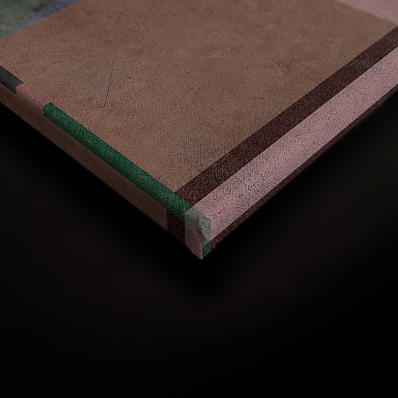 Piazza 2 - Betonoptik Leinwandbild Rosa &amp; Grün mit Grafik-Muster – 0,90 m x 0,60 m