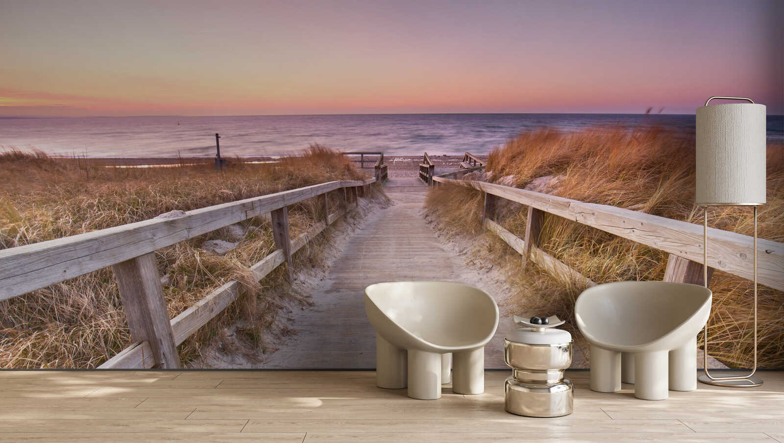 sonnenuntergang, strandpfad, holzpfad, schemel?