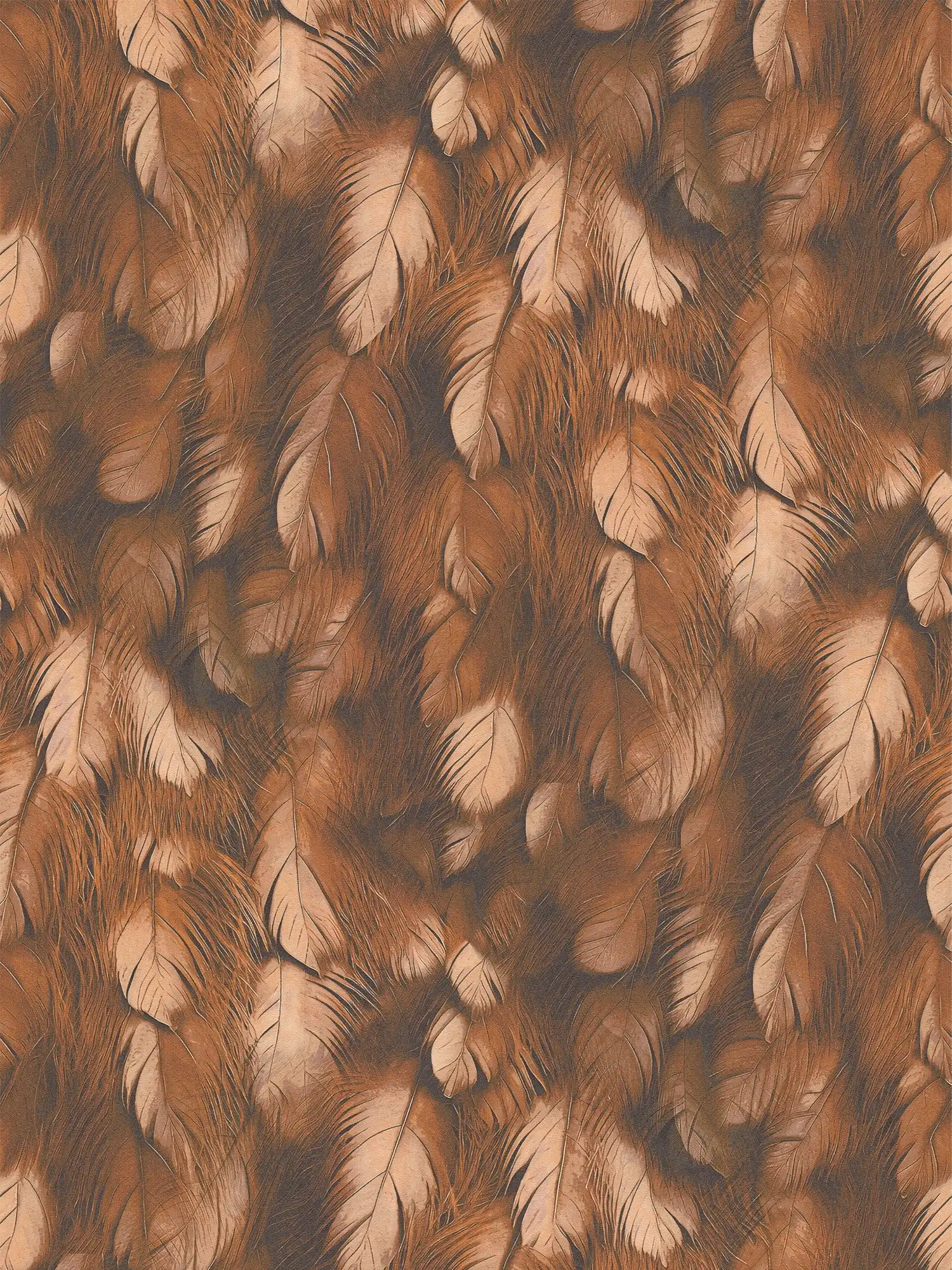         Luxueux papier peint intissé avec un élégant motif de plumes en 3D - cuivre, orange
    