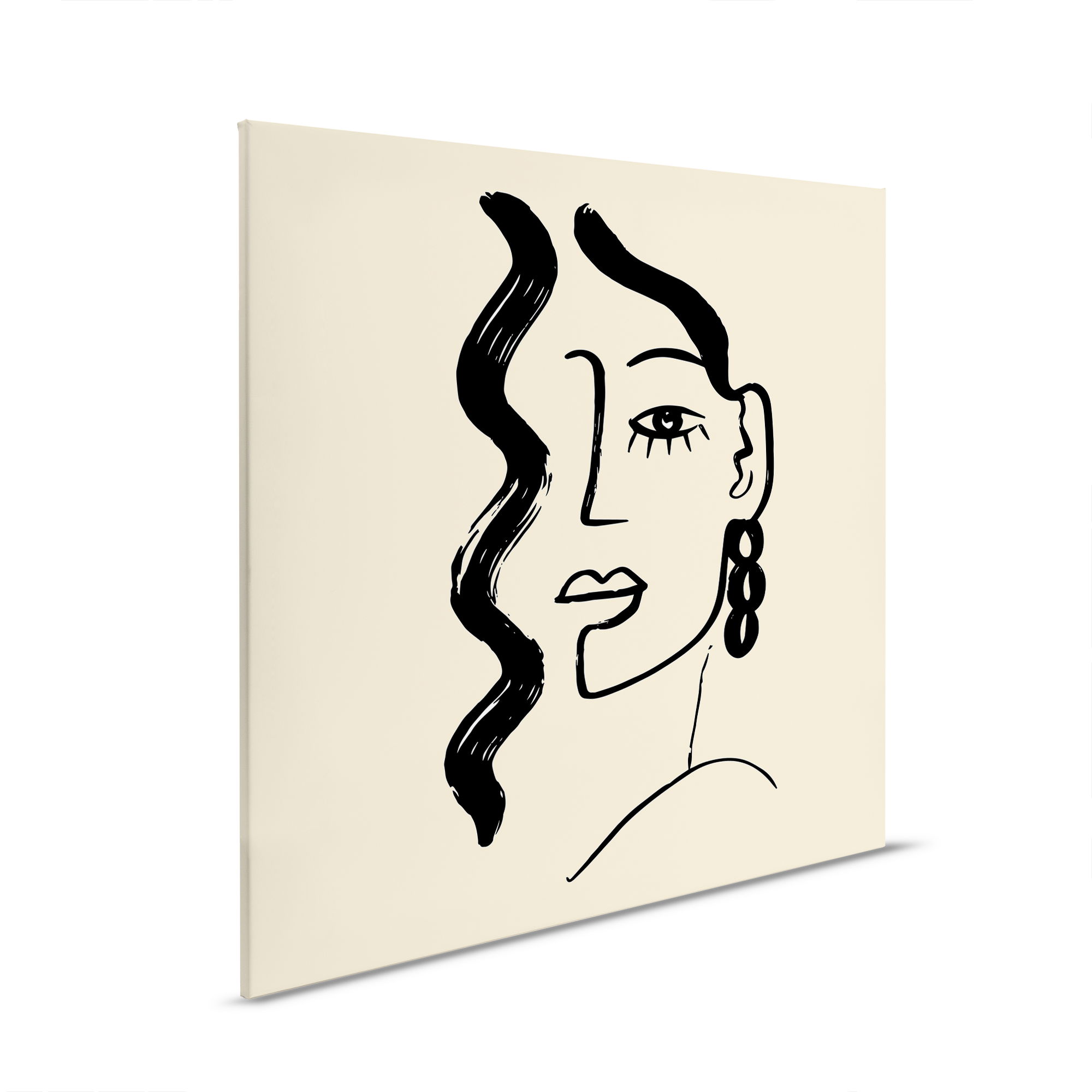         Minimalistische Frauenlinie - Leinwandbild für zeitlose Eleganz – 30 x 30 cm - Creme, Schwarz
    