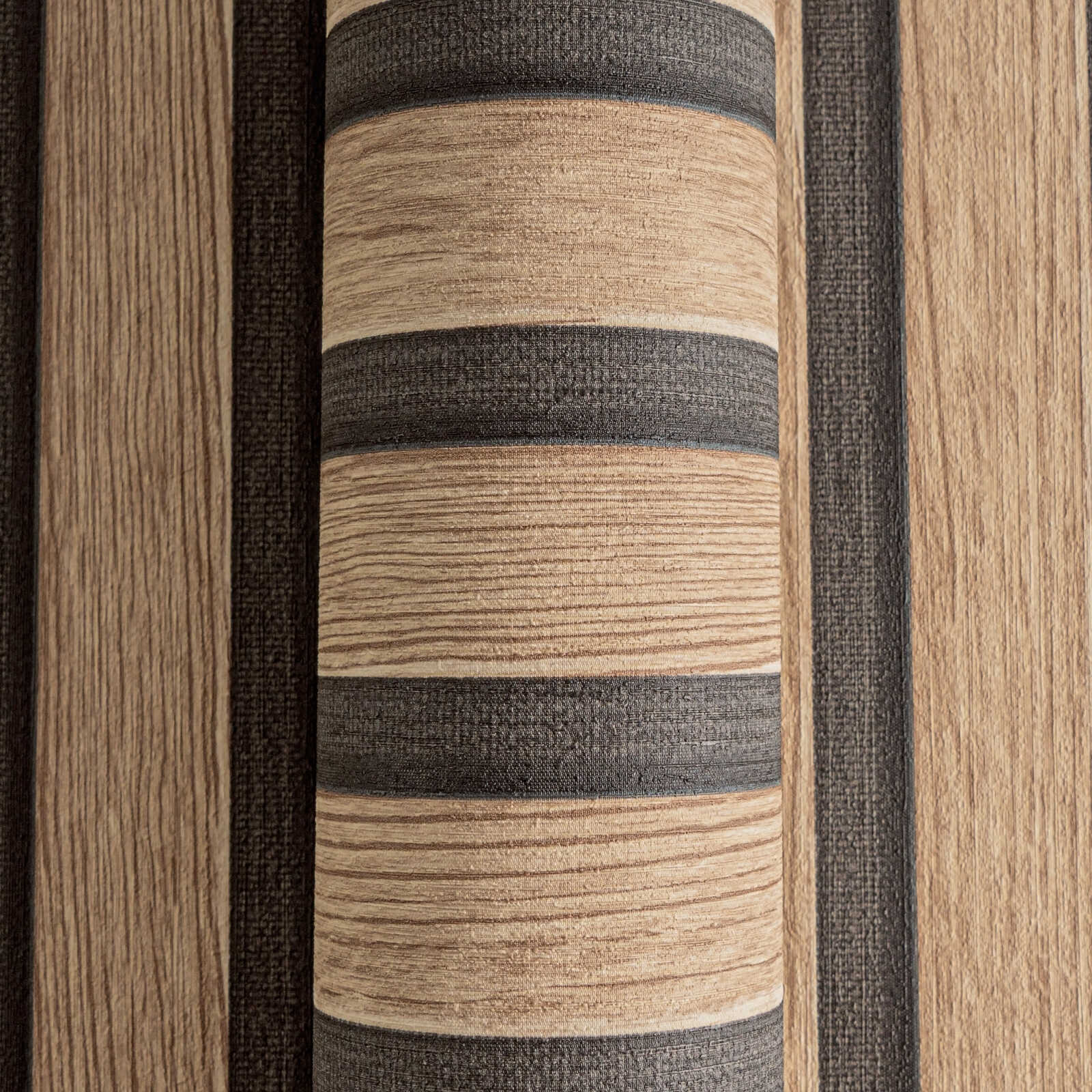             Tapete Holzoptik mit Paneel-Muster – Beige, Braun
        