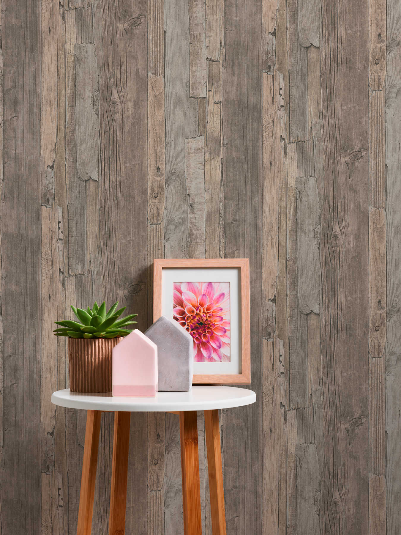             Tapete mit Brettermuster, Holz im Used Design – Beige, Braun
        