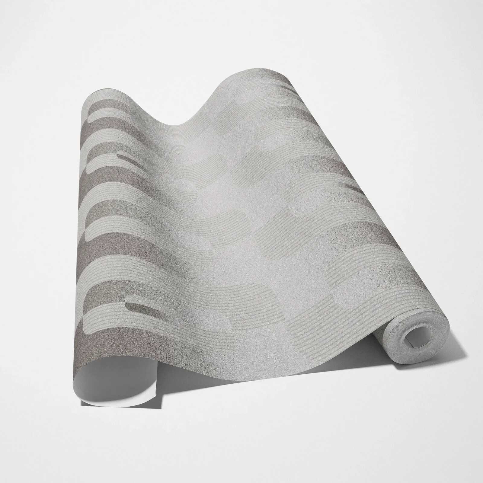             Grafik-Tapete mit Reto Muster in Grau und Silber
        