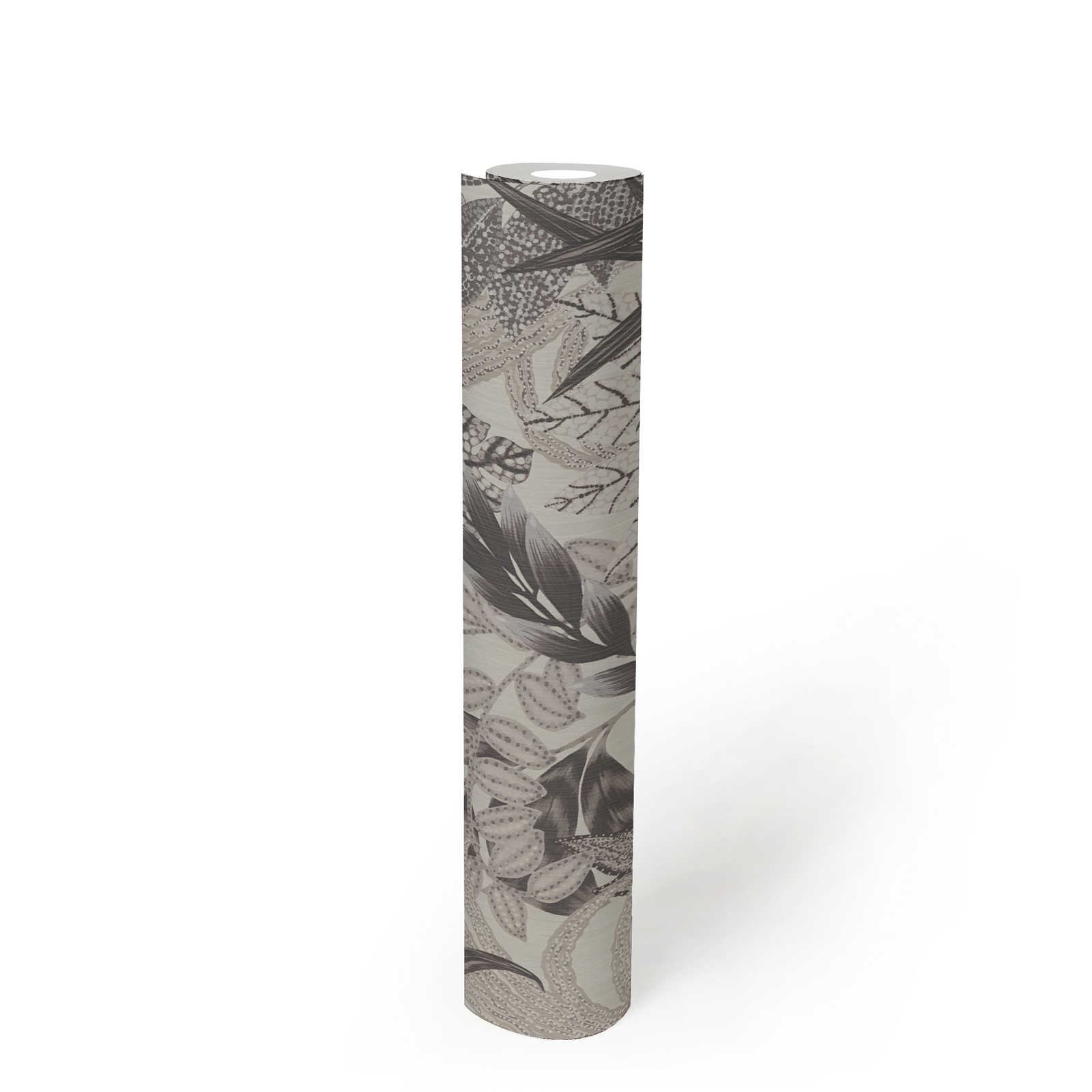             Monochroom junglebehang met reliëfstructuur - grijs, wit
        