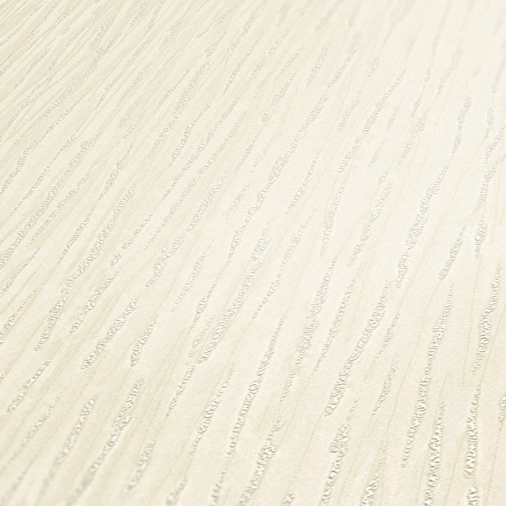             Einfarbige Tapete Creme mit Metallic Glanz & Schraffur-Design
        