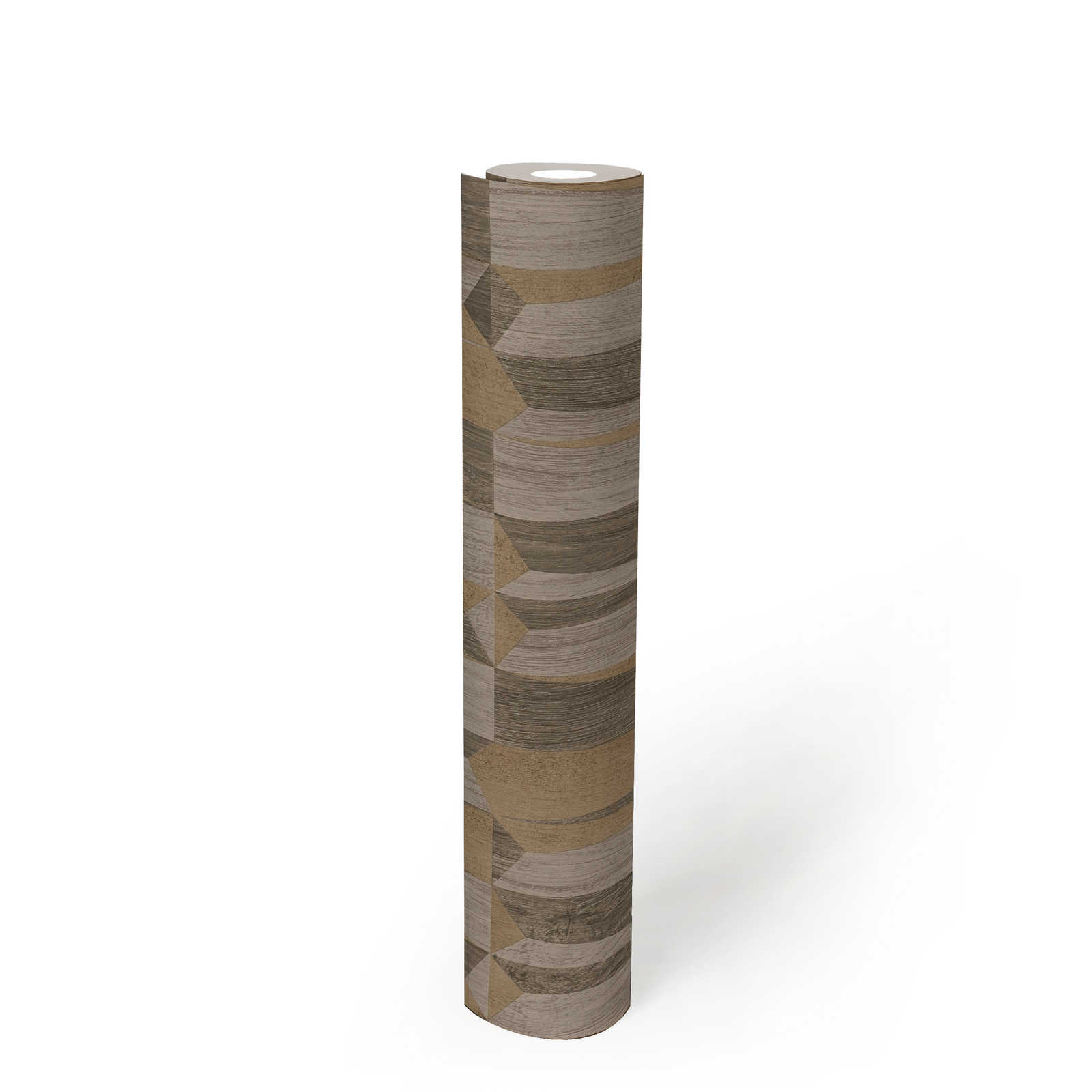 Ethno Tapete mit Metallic &amp; Holzeffekt – Braun, Grau