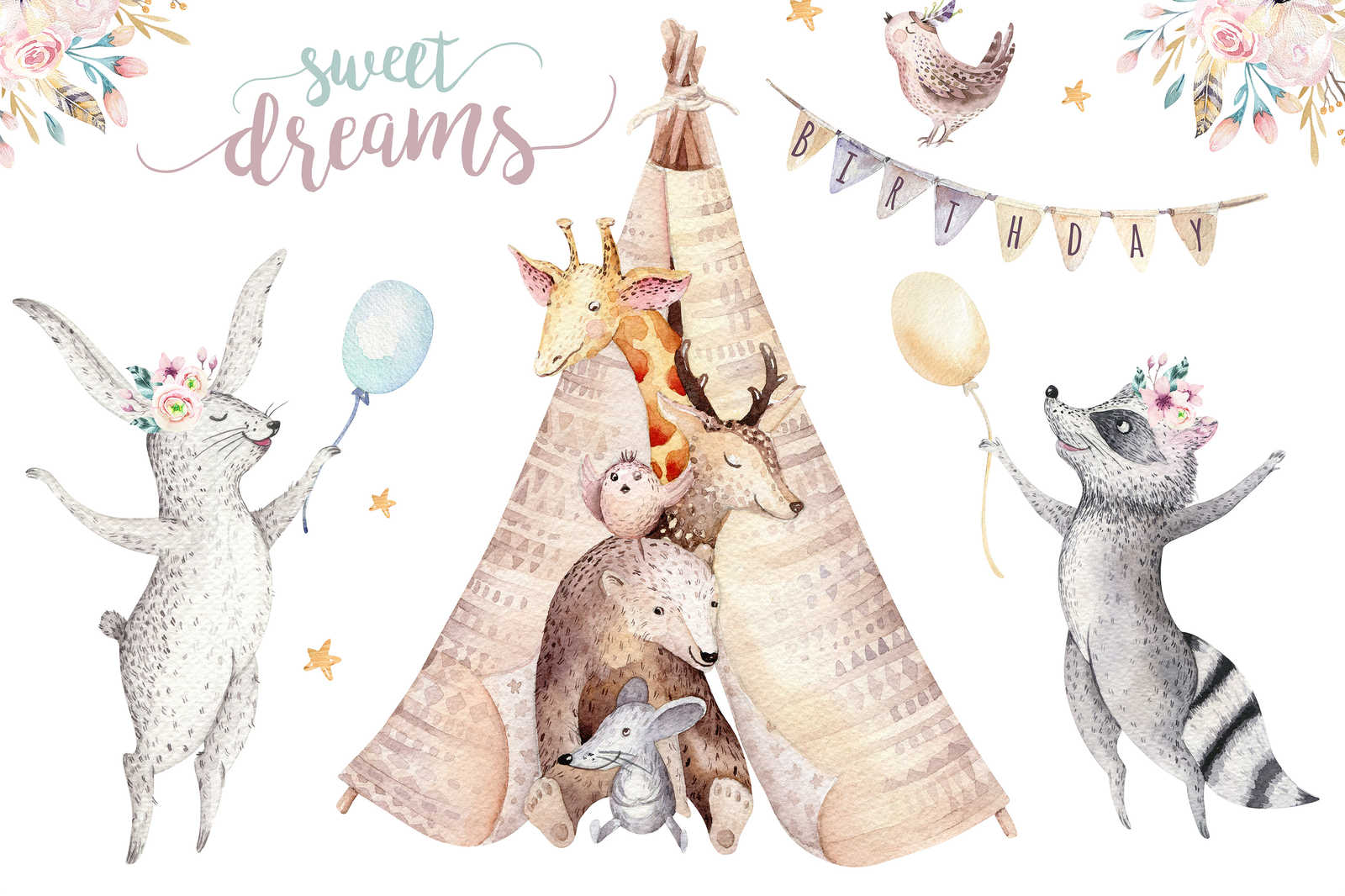             Tableau sur toile Chambre d'enfant Animaux lors d'une fête d'anniversaire - 0,90 m x 0,60 m
        