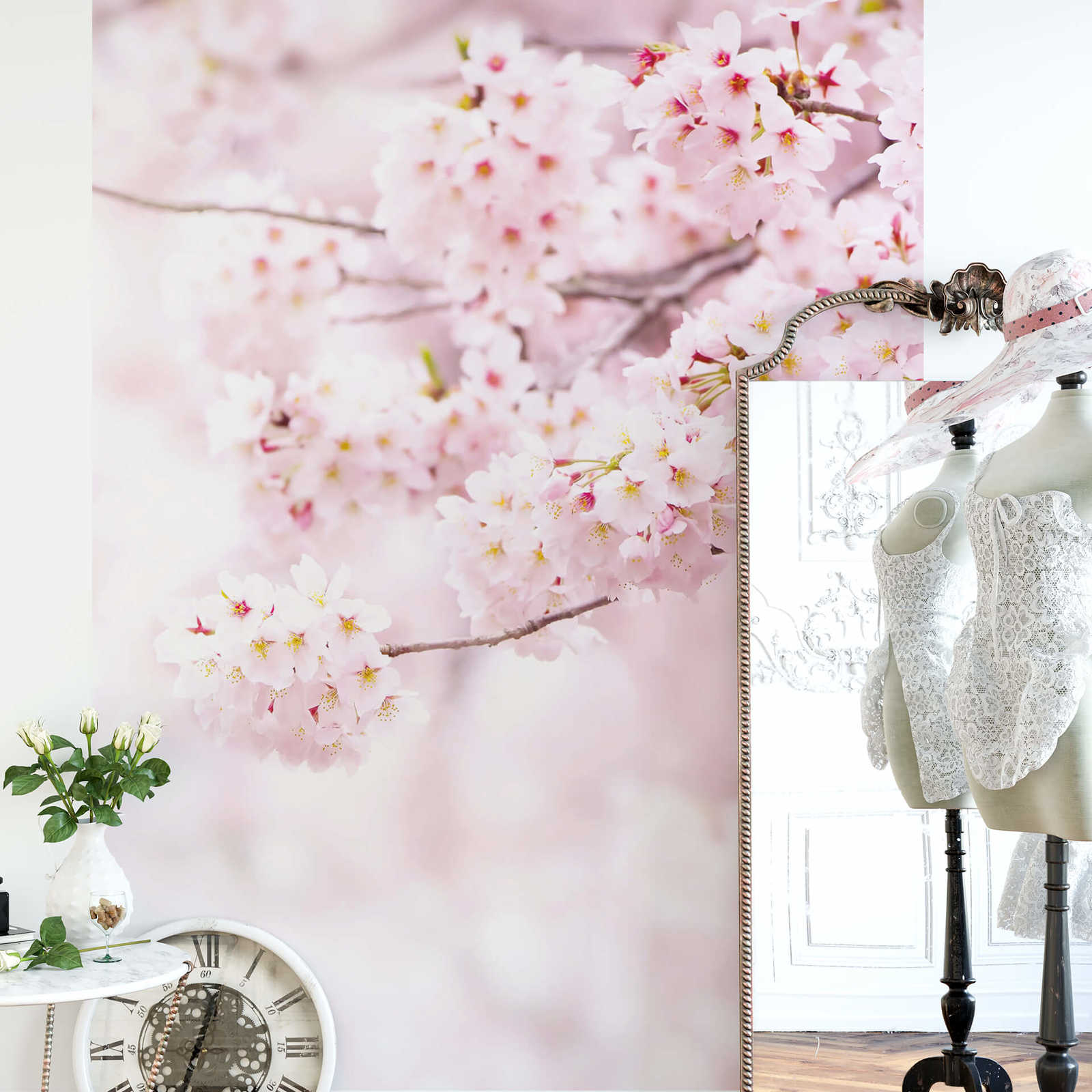             Fototapete schmal Frühjahrsblüten – Rosa, Weiß
        