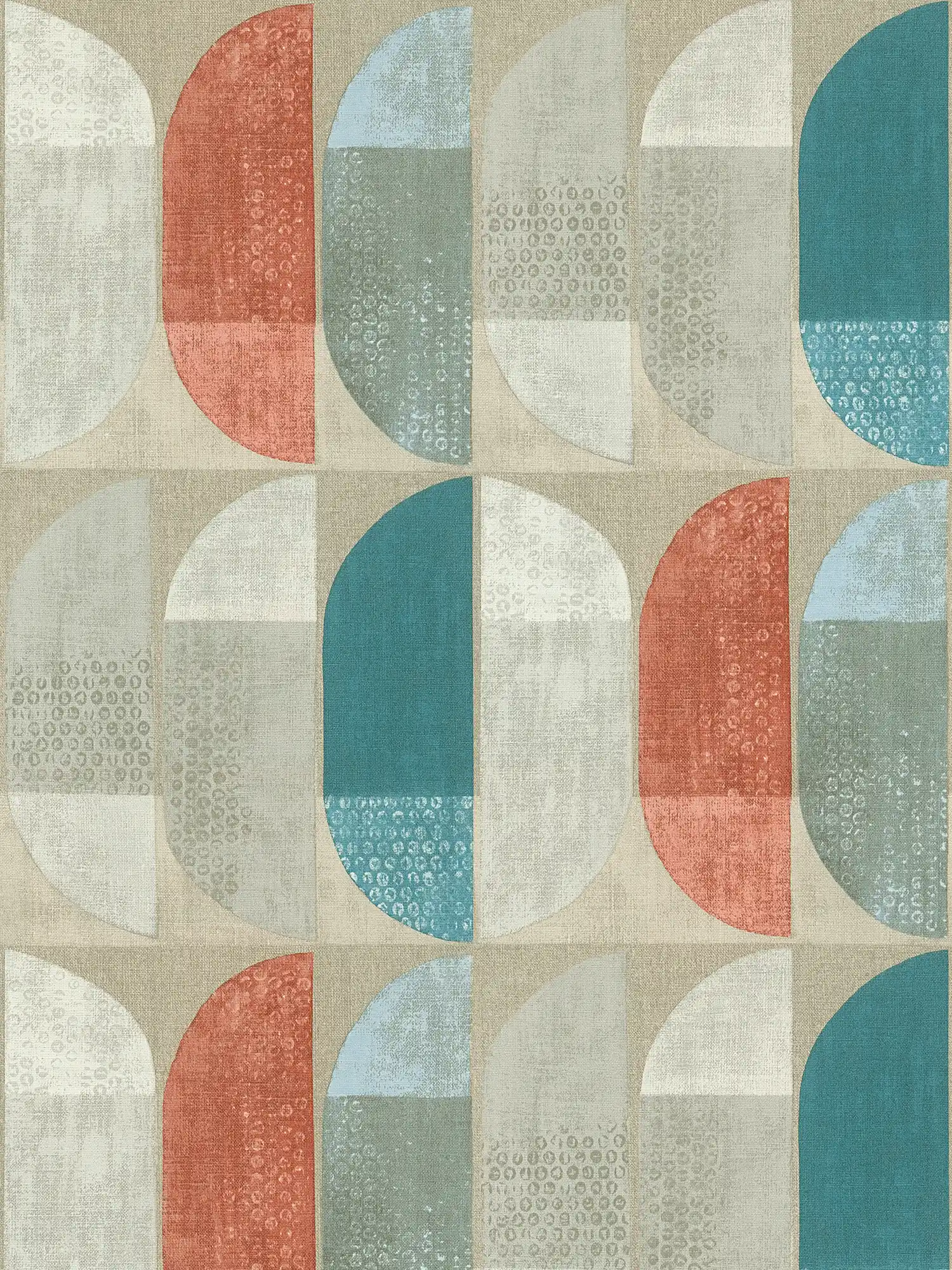         Wallpaper geometric retro pattern, Scandinavian style - beige, red, blue
    