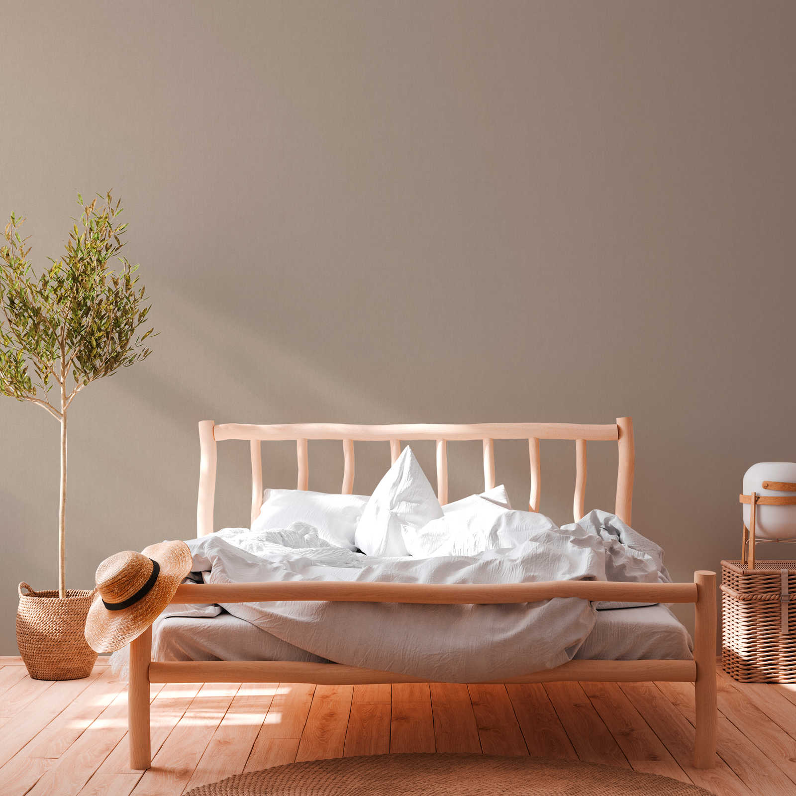             Vliestapete Beige uni & matt mit Textilstruktur – Beige, Braun
        
