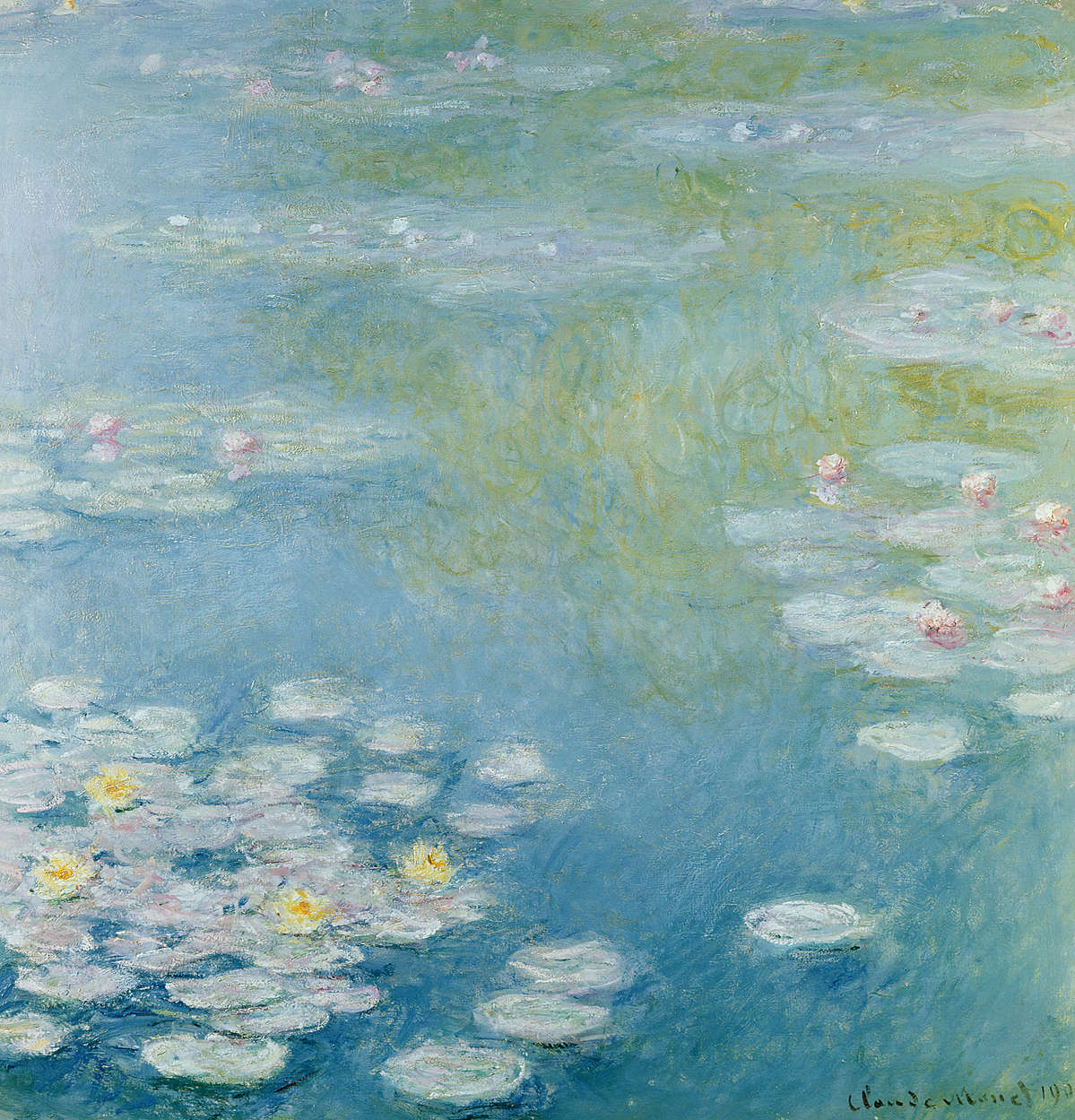 wasserlilien, aquatische natur, impressionistisch, wasseroberfläche, lilienblätter