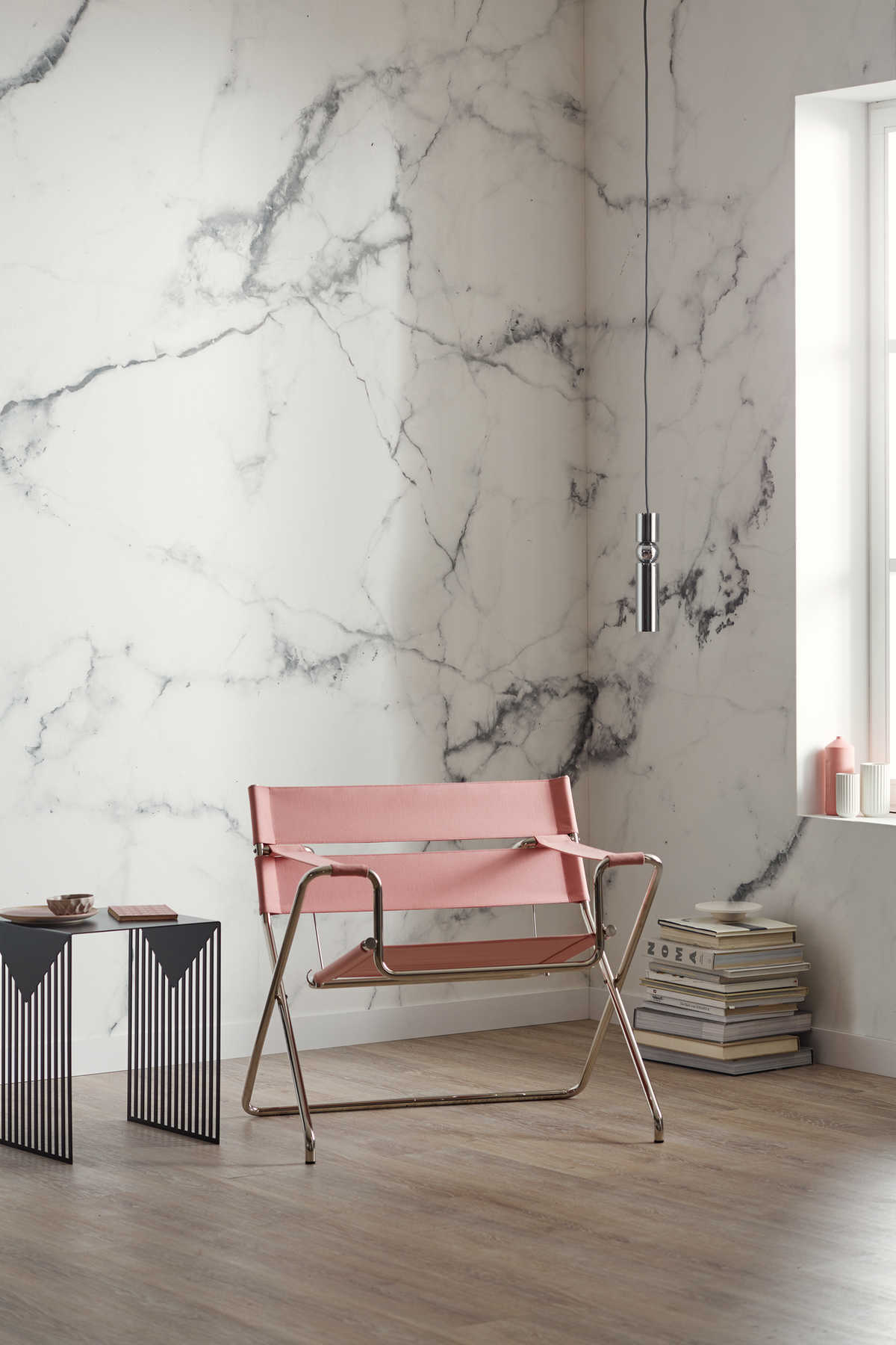             Wit Marmer Elegant Marmerbehang - Wit, Zwart
        