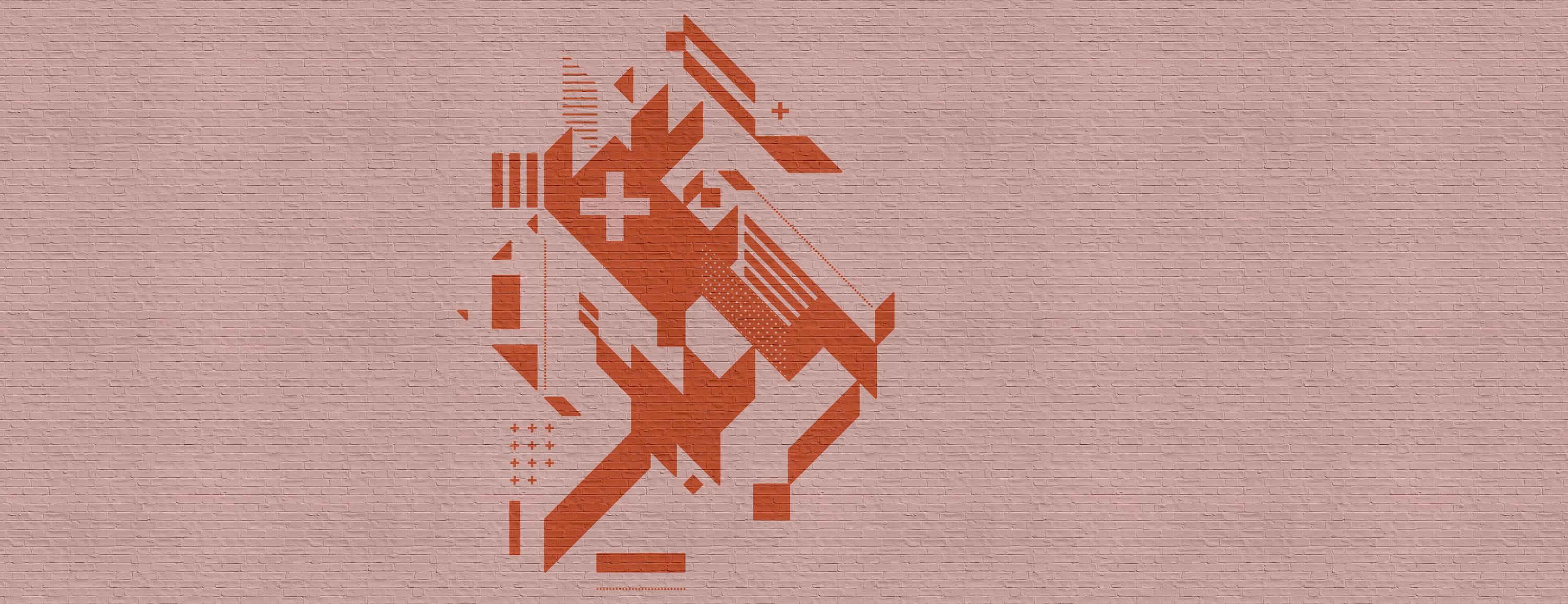 Brick by Brick 1 - Ziegelwand Fototapete mit Grafik – Kupfer, Orange | Premium Glattvlies