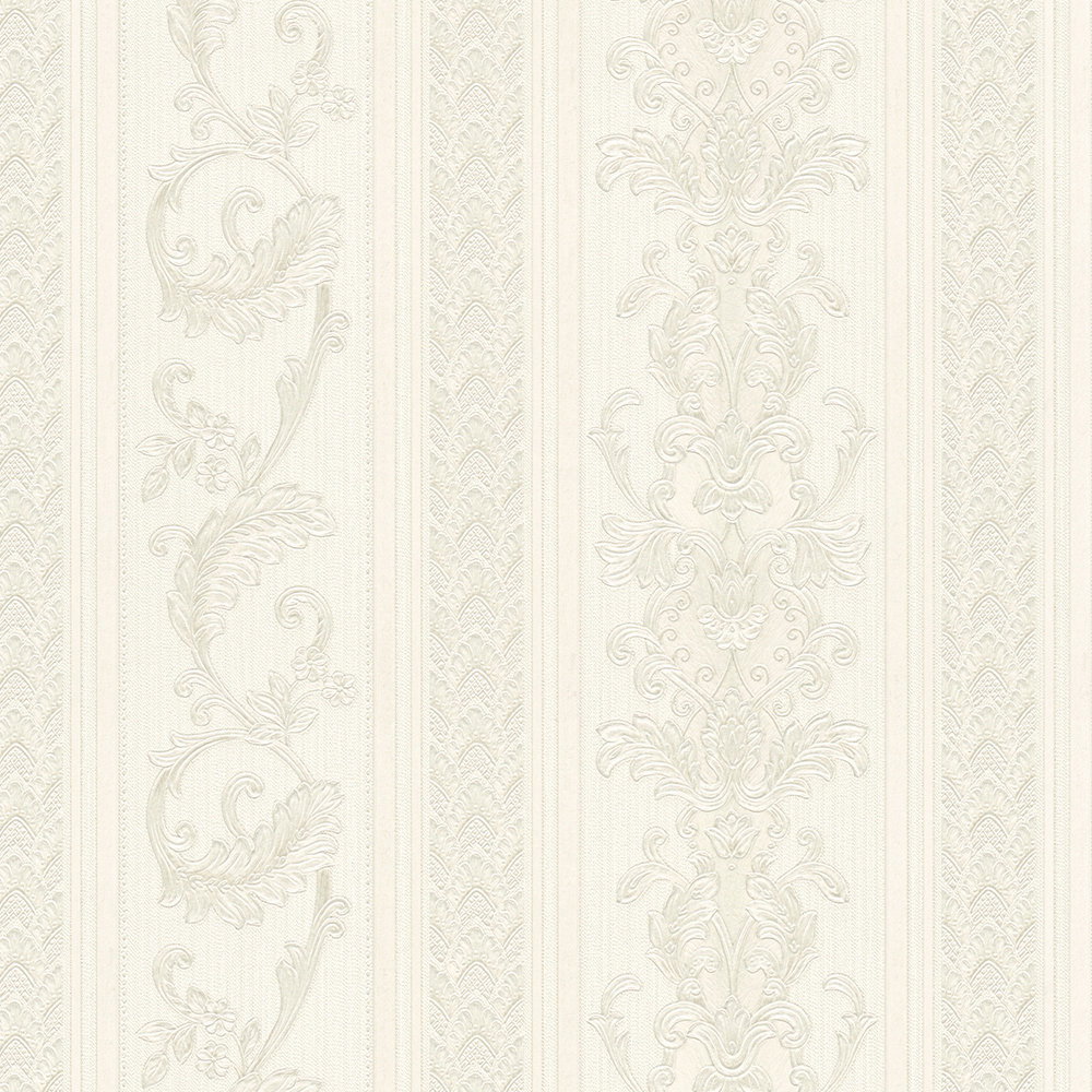 Tapete opulentes Streifen Design mit Ornamenten – Creme, Grau