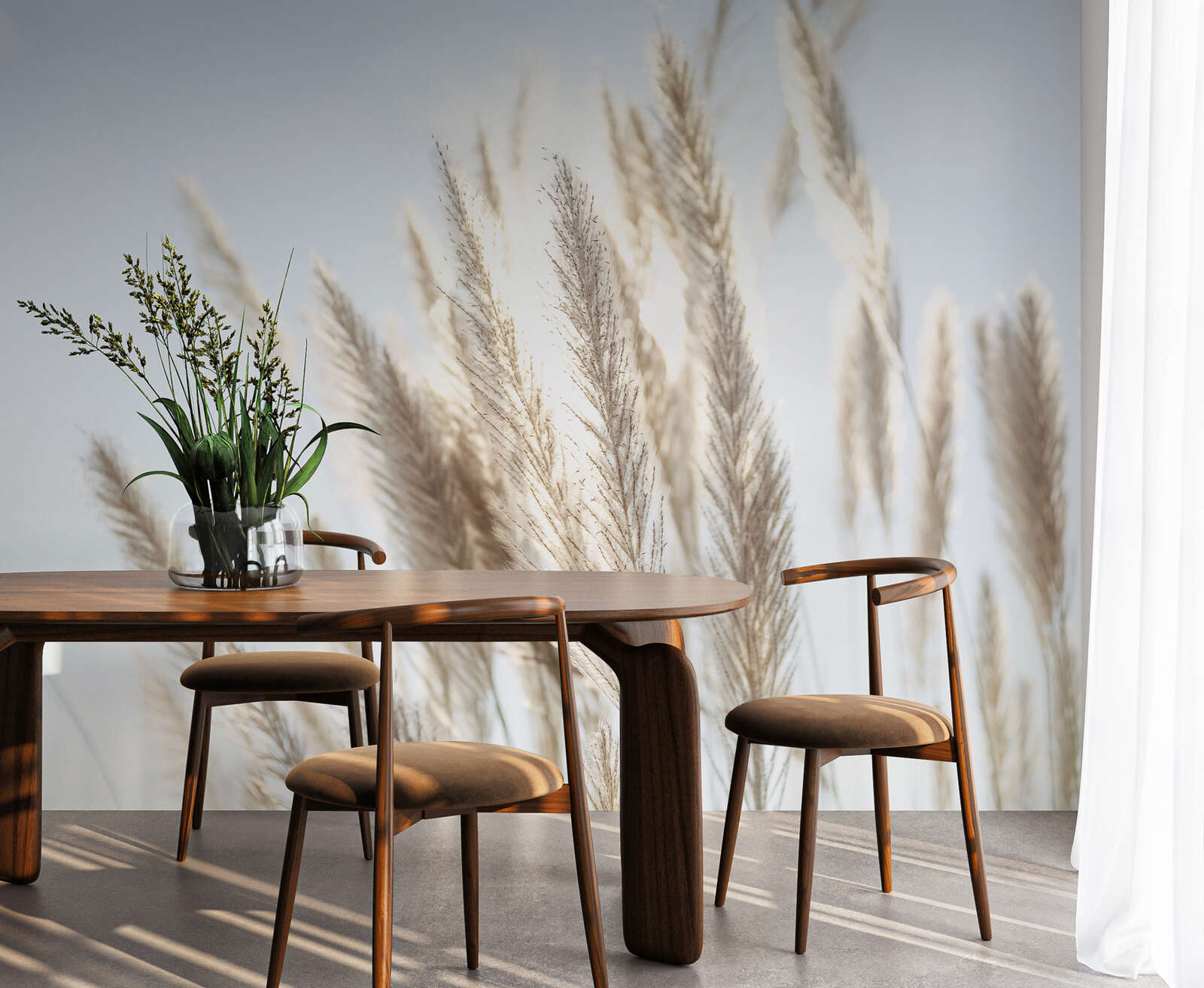             Luftige Pampasgras-Fototapete - Natürliche Eleganz mit sanftem Lichtspiel als Vliestapete – Bunt
        