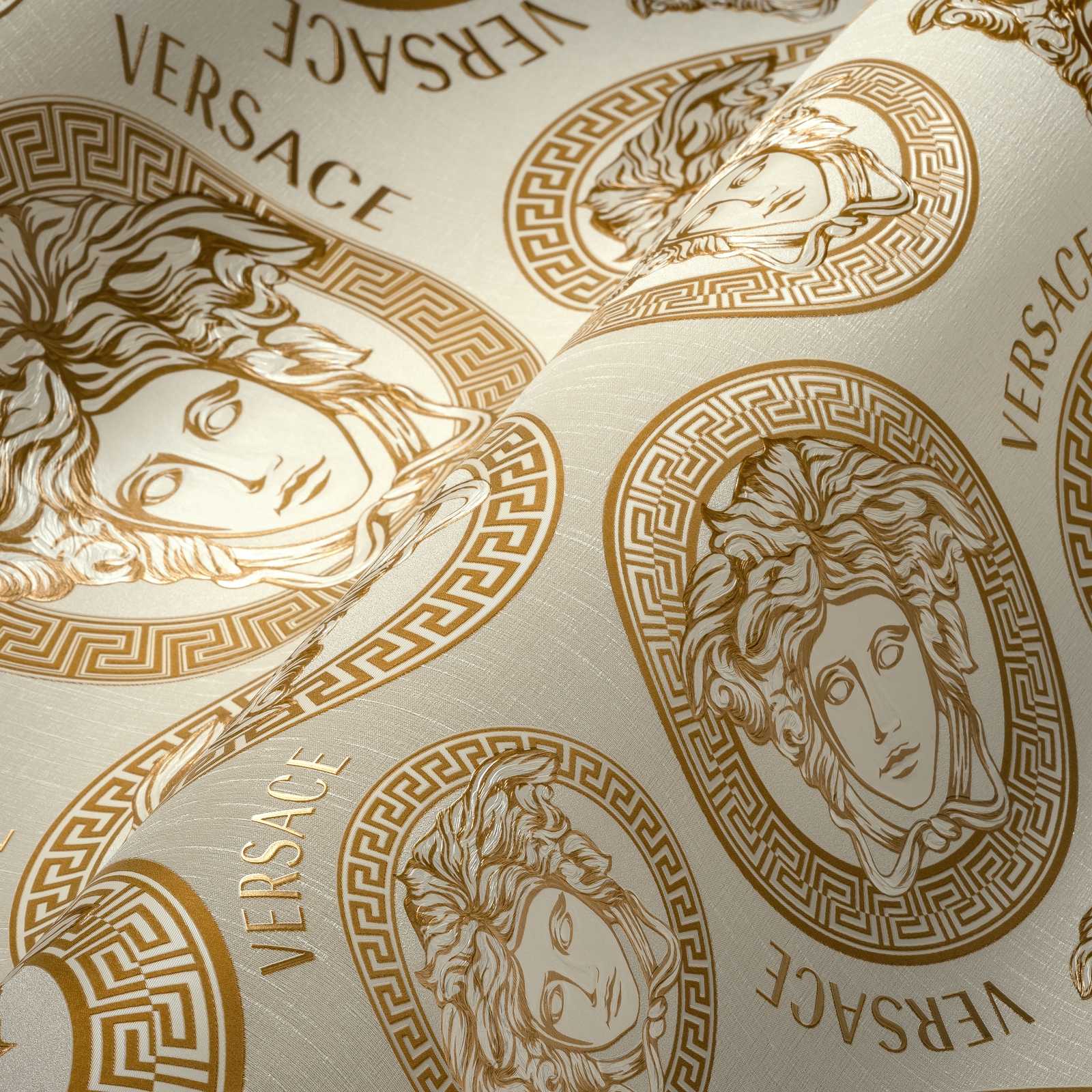             VERSACE wallpaper gold design with Medusa emblem - cream
        