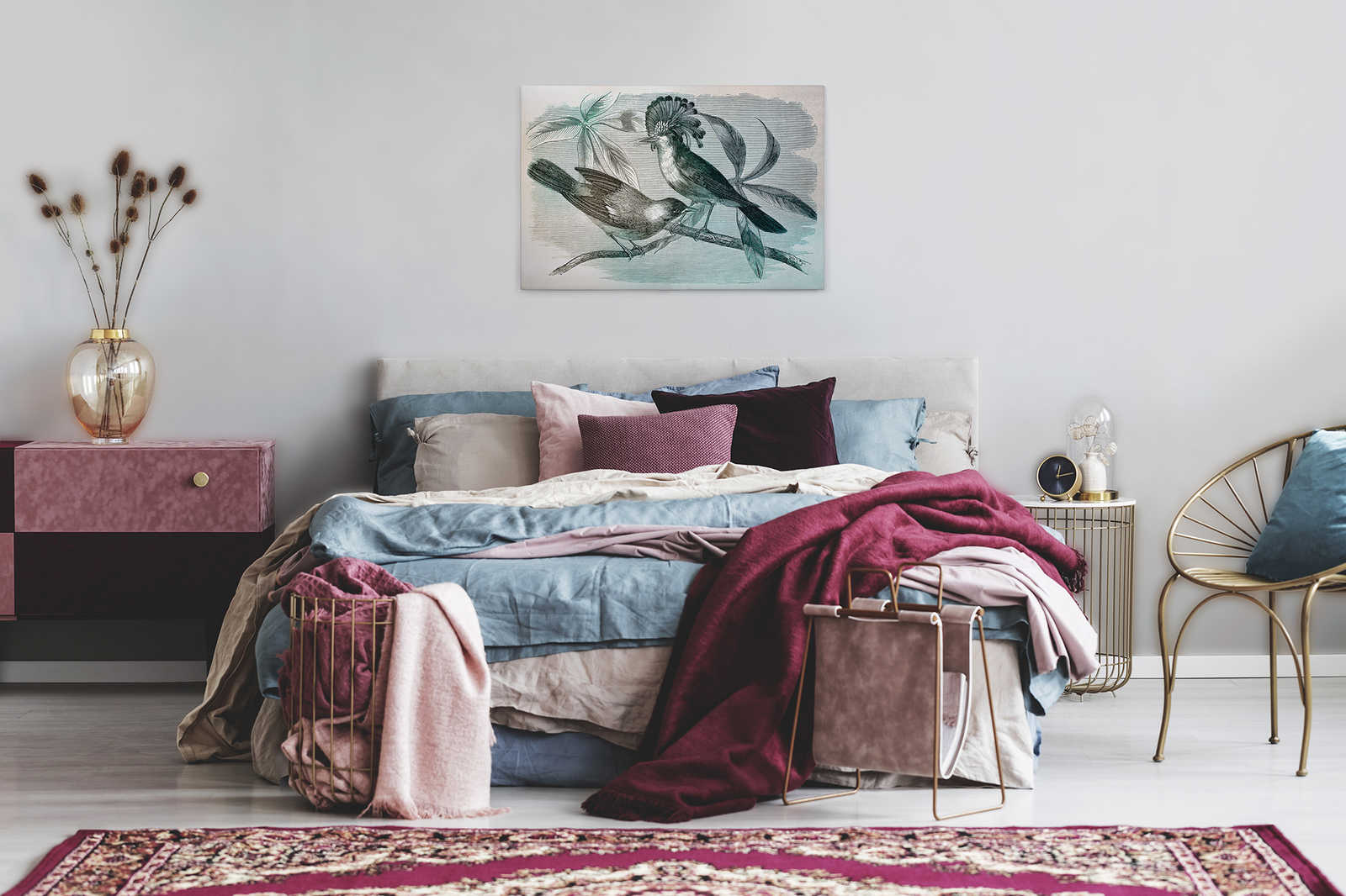 Leinwandbild Vogel Muster im Retro Stil – 0,90 m x 0,60 m