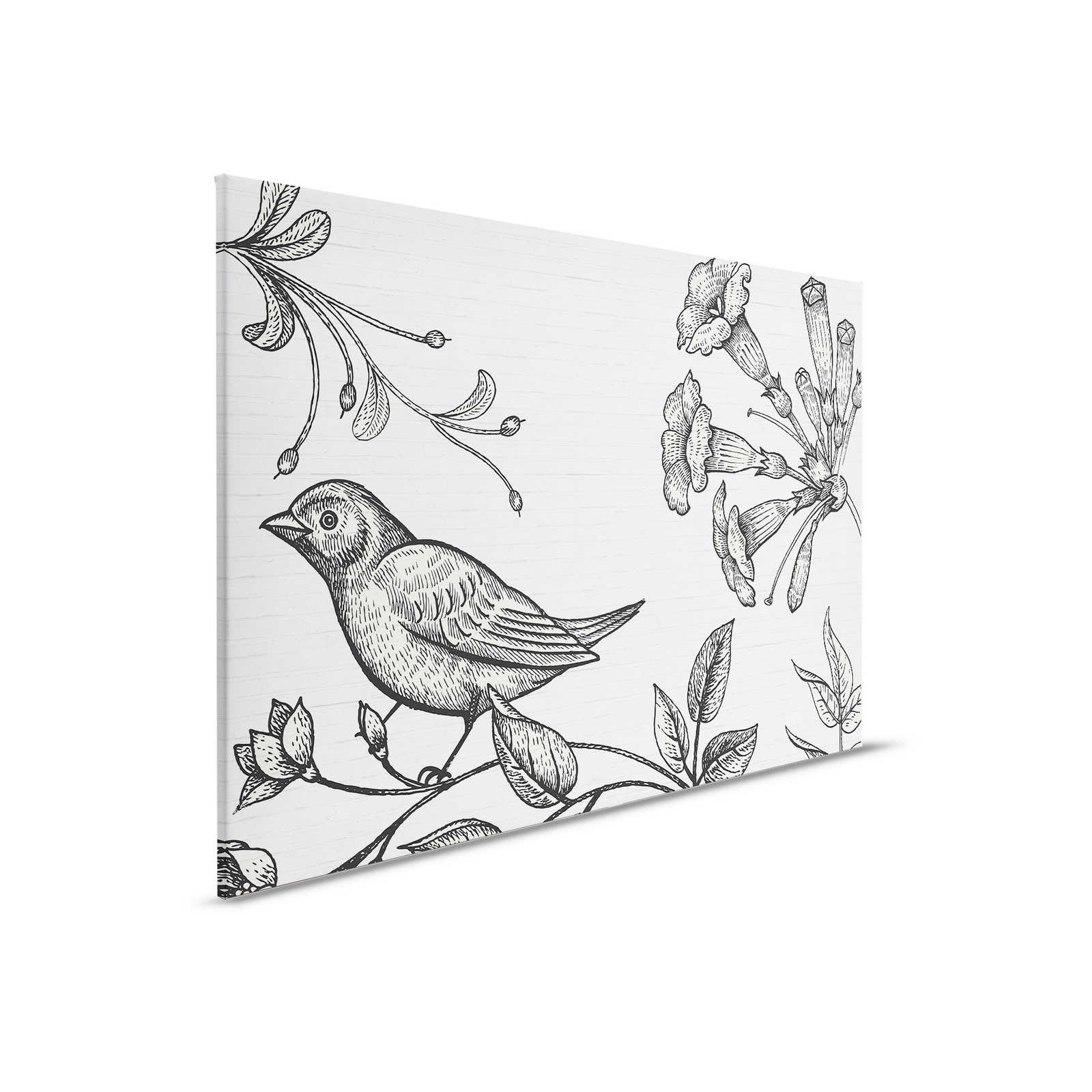         Steinwand Leinwandbild mit Vogel & Blumen Grafik – 0,90 m x 0,60 m
    