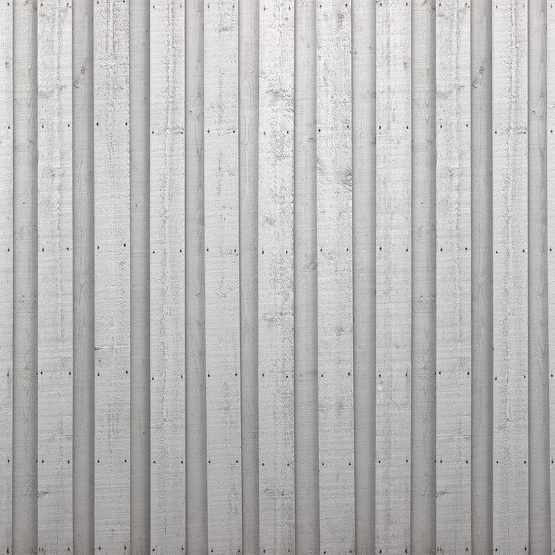         Holzstruktur Vliestapete in 3D Fotooptik – Wanddesign im Waldhaus Look – Grau, Weiß
    