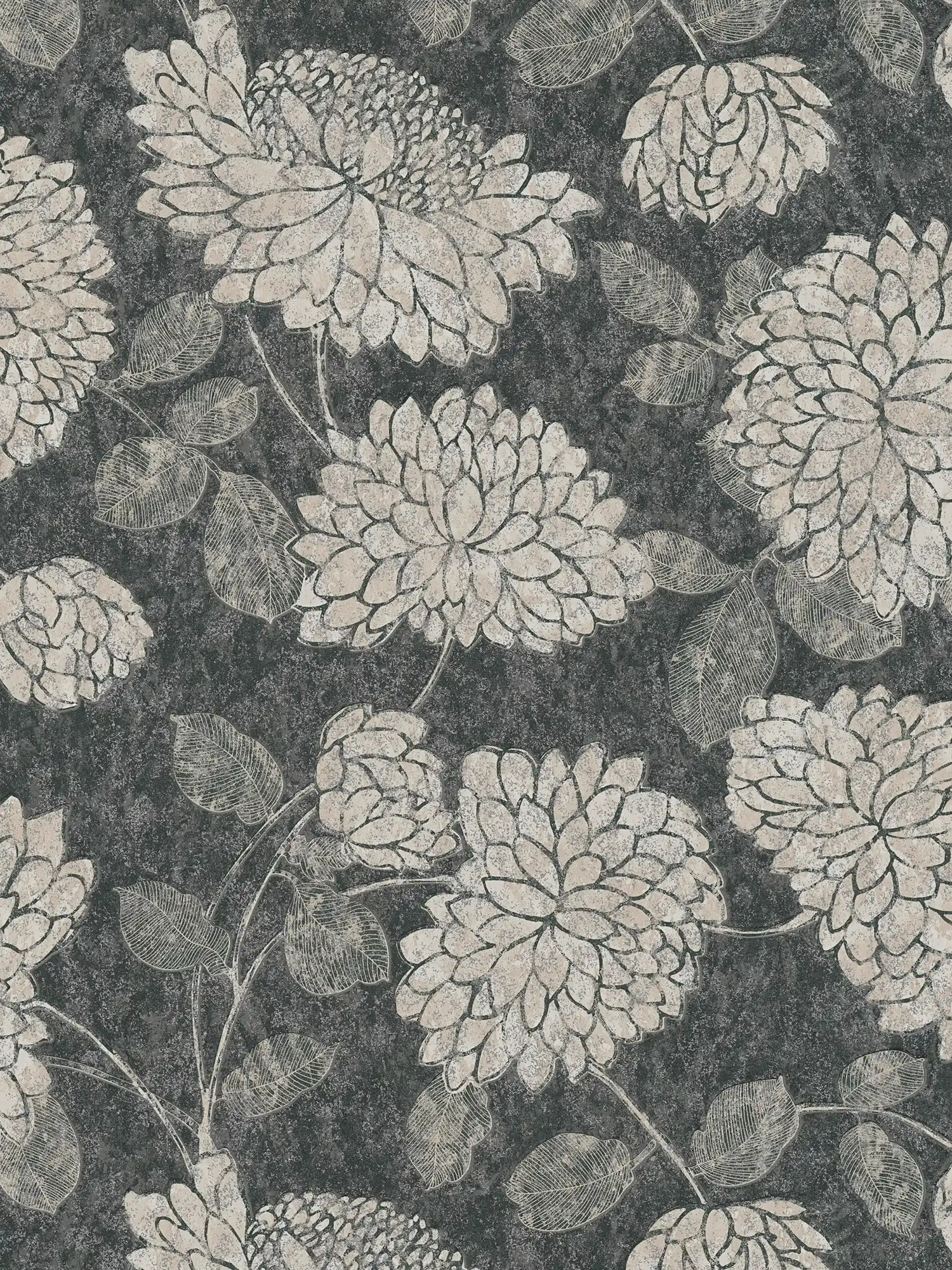             Pattern wallpaper with flowers with a slight sheen - black, white, silver
        