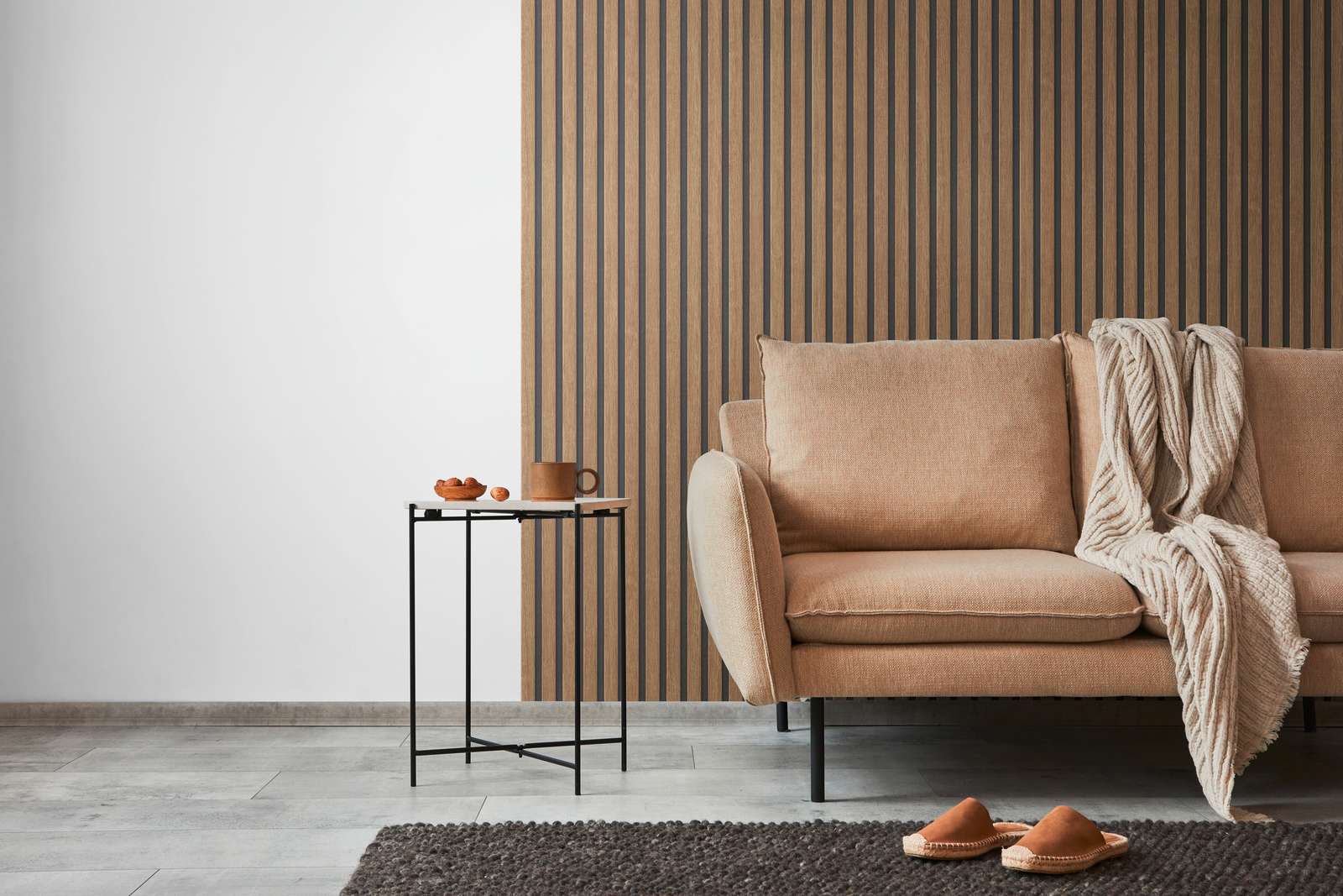             Akustikpaneele Vliestapete realistische Holzoptik – Braun, Schwarz
        