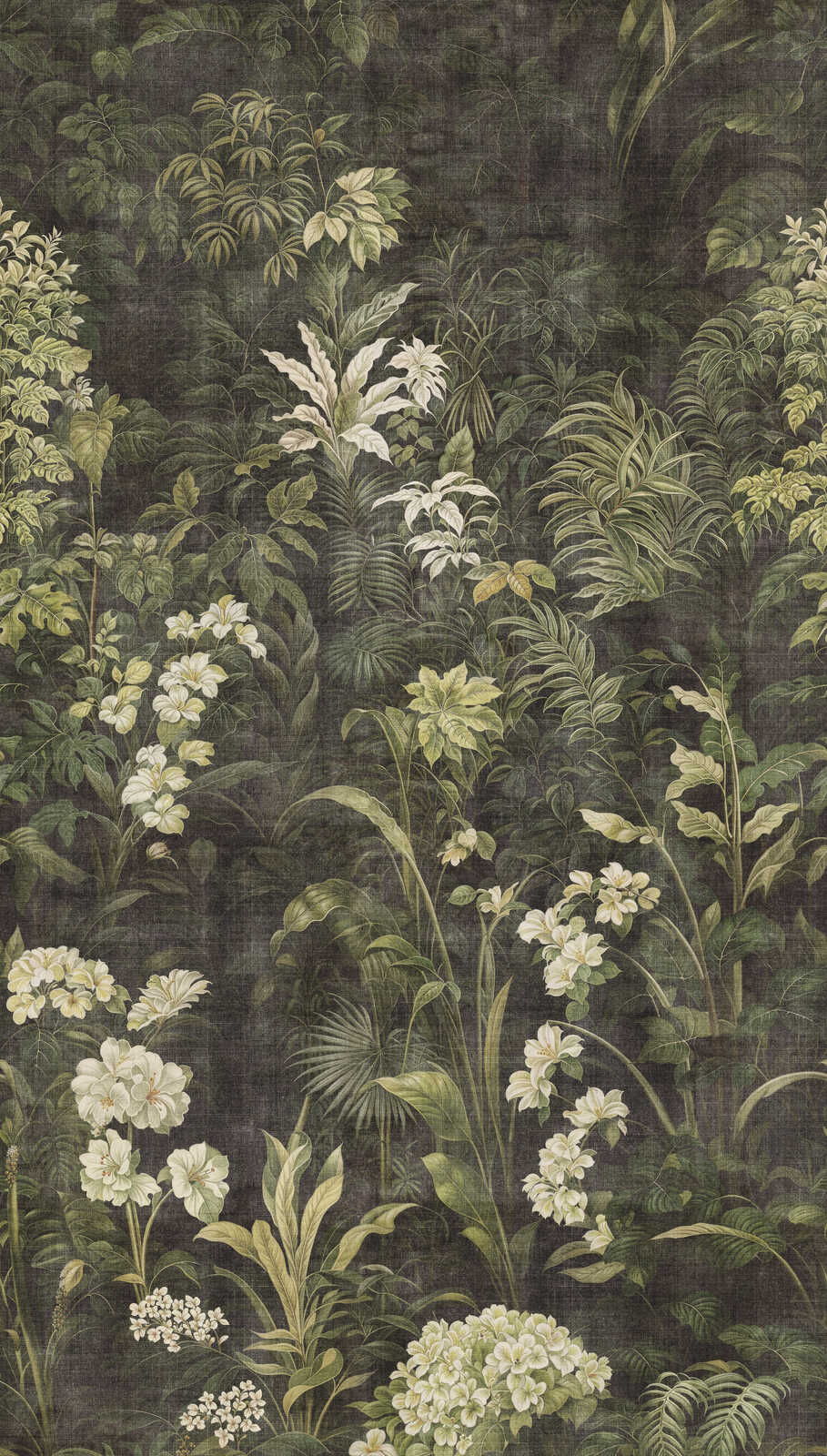 Tapete, Wandteppich, Floral pattern, Botanischer Druck, Grüner Hintergrund