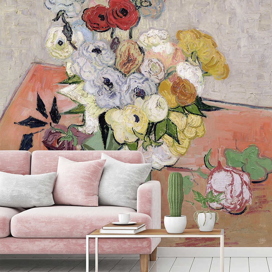 花卉画, Bouquet, 现代壁画, 客厅墙纸, 粉色沙发