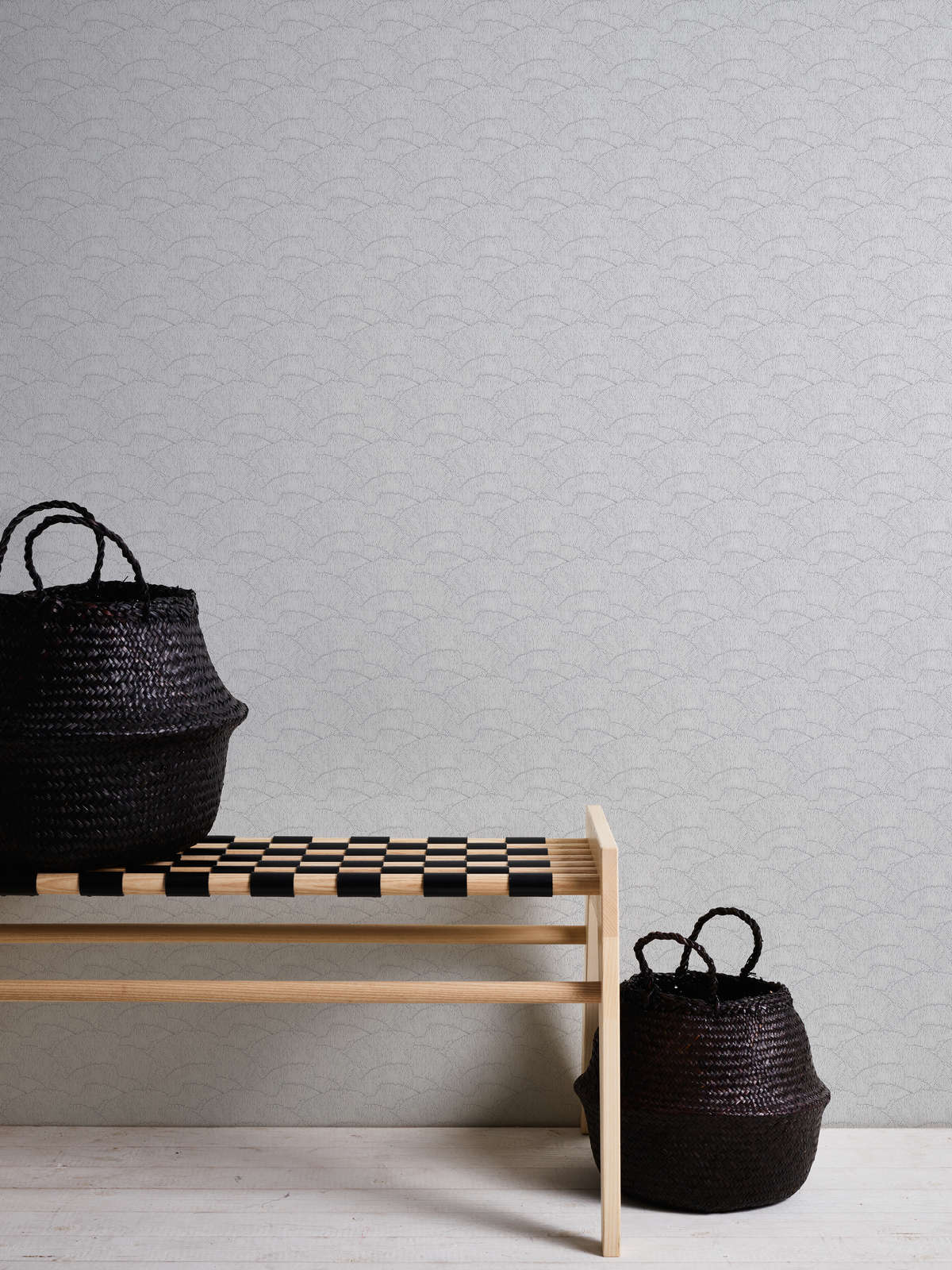            Vliestapete mit abstrakten Muster – Silber, Weiß, Metallic
        