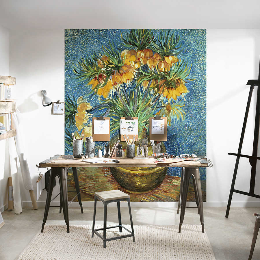 wandtapete, kunstwand, blumenmuster, atelier, kunststudio
