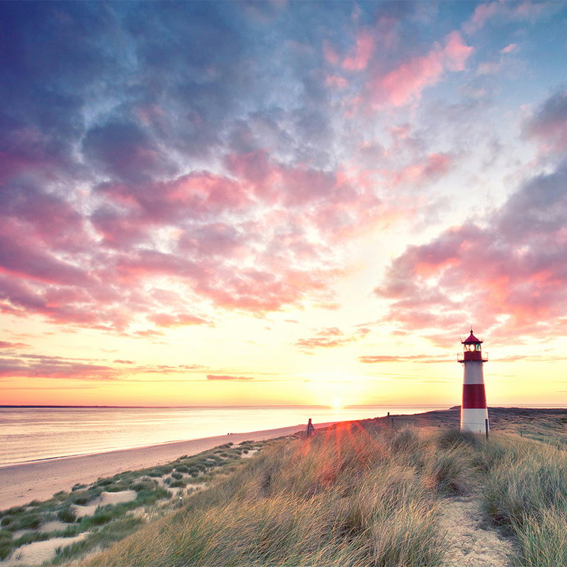 strand, leuchtturm, sonnenuntergang, küste, graslandschaft