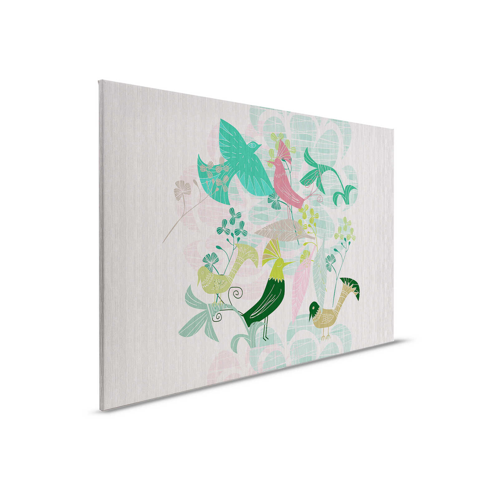         Birdland 3 - Toile Vert & Rose Oiseaux motif rétro - 0,90 m x 0,60 m
    