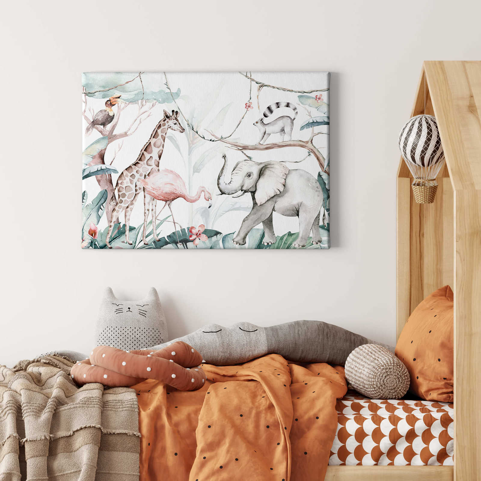 Kinder Leinwandbild Dschungeltiere Aquarell von Kvilis – 0,70 m x 0,50 m