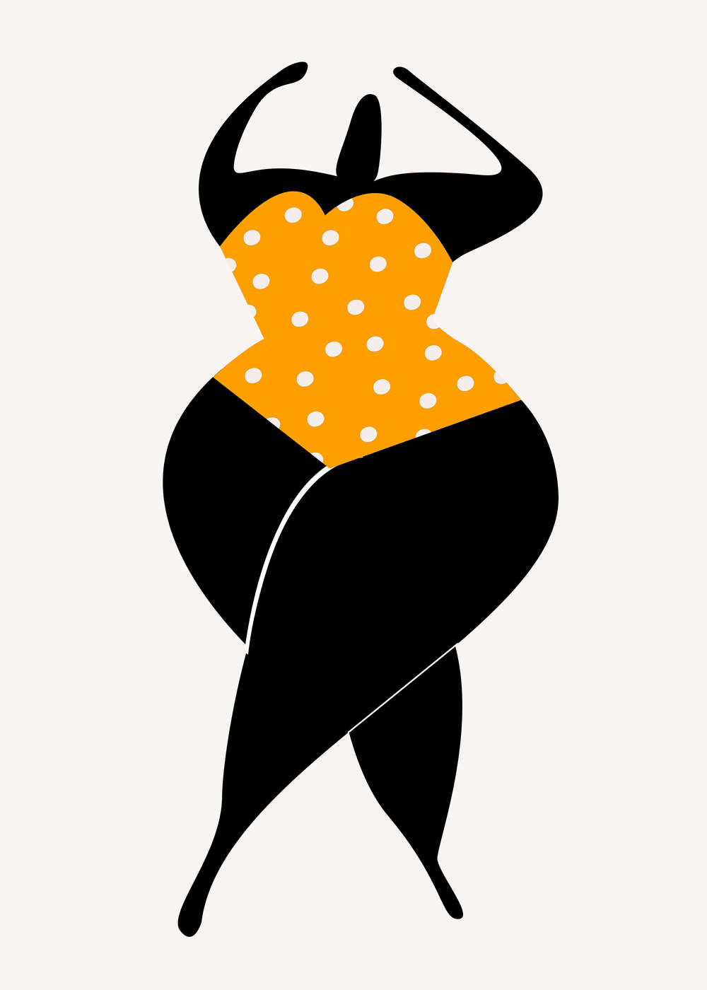 Bikini, Schwarz, Orangener Punktedesign, Halbnackt, Modischer Badeanzug