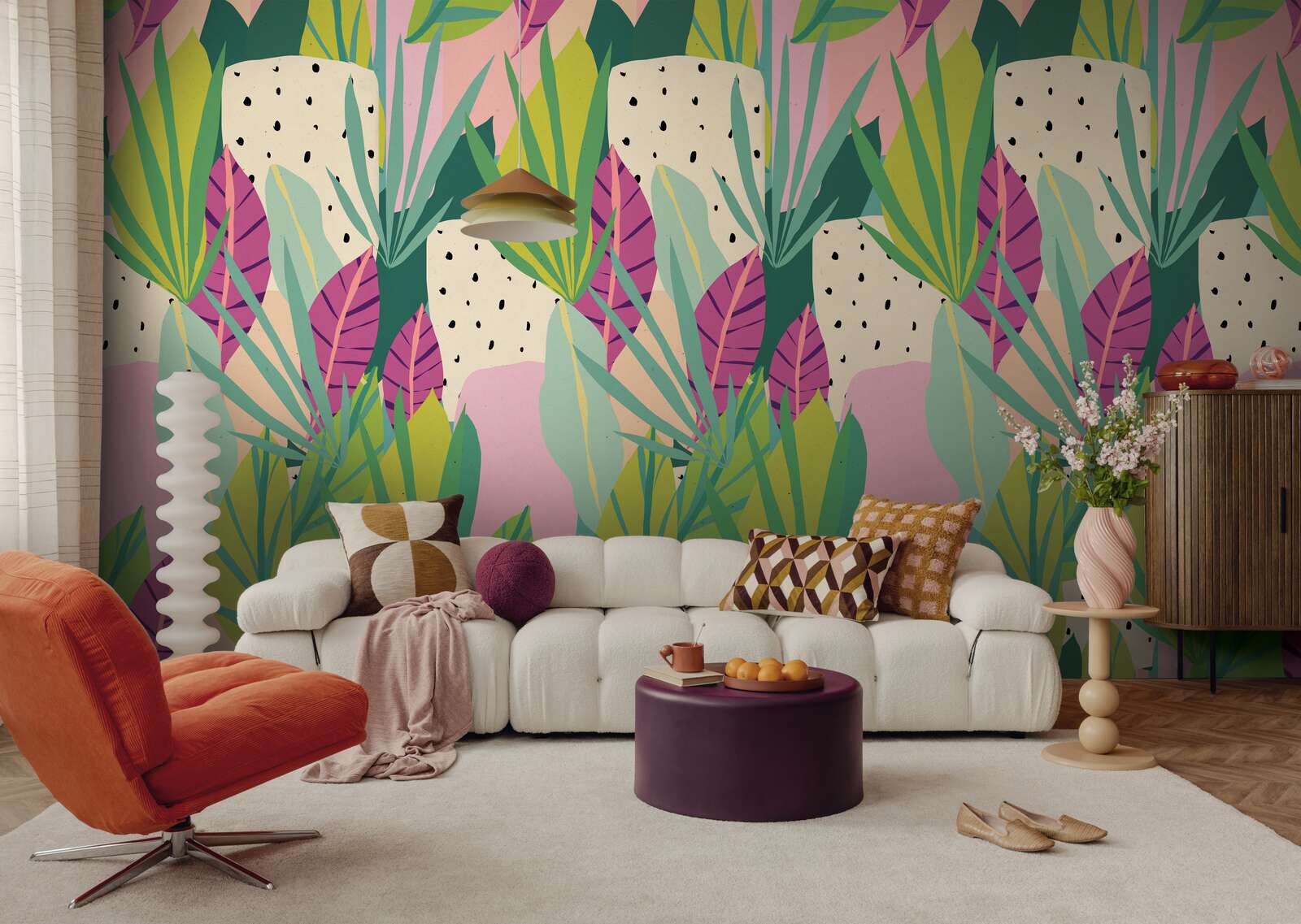 Wohnzimmer, Wandtapete, Muster, Sofa, Mischfarben