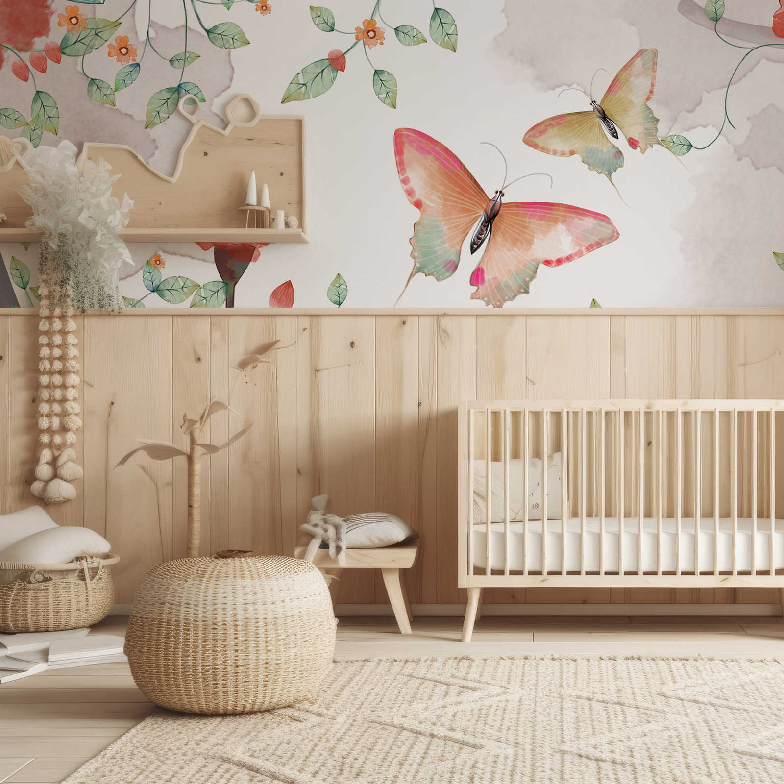         papiers peints à impression numérique floral avec feuilles et papillons - intissé lisse & légèrement brillant
    