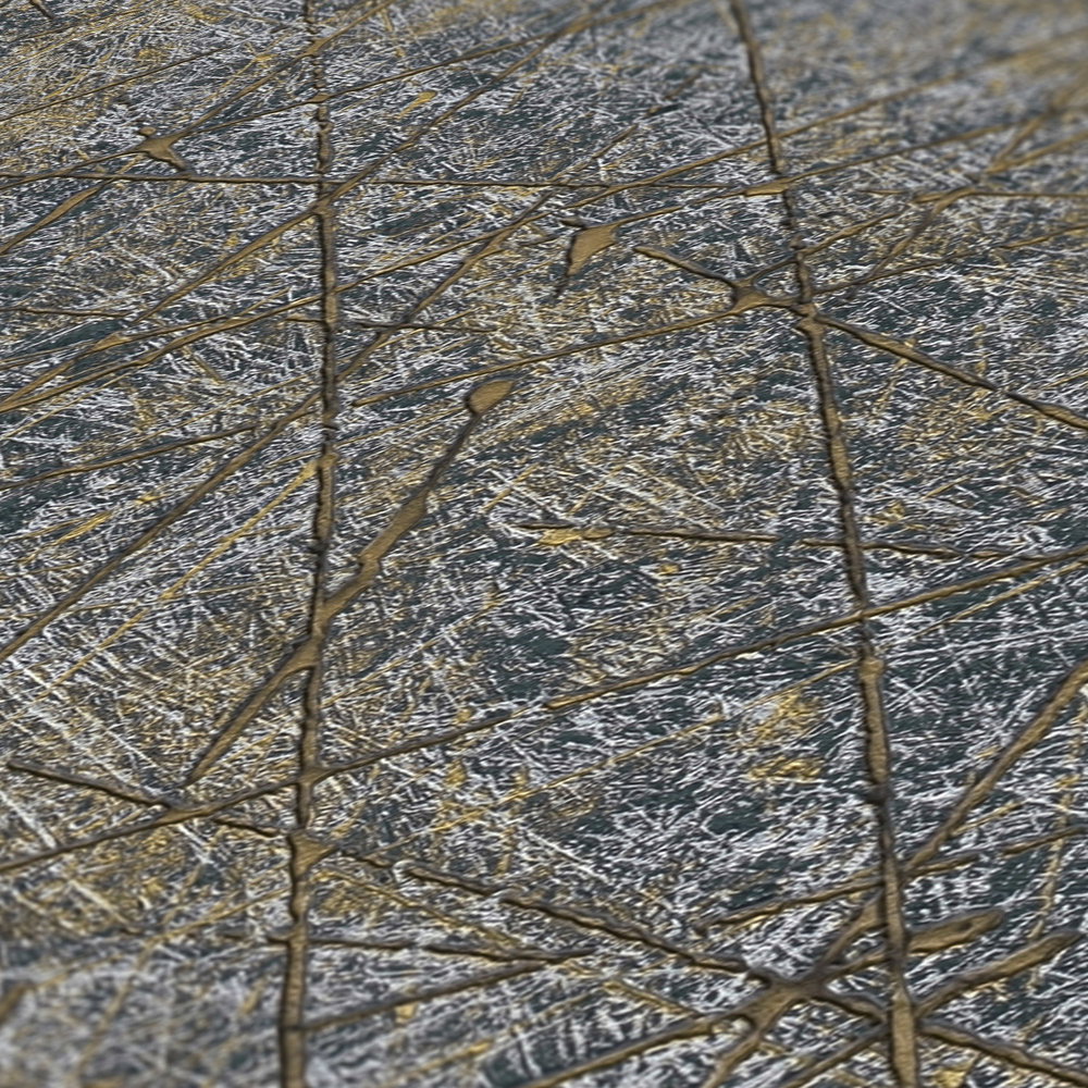             Vliestapete mit abstrakten Grafikmuster – Schwarz, Gold, Silber
        