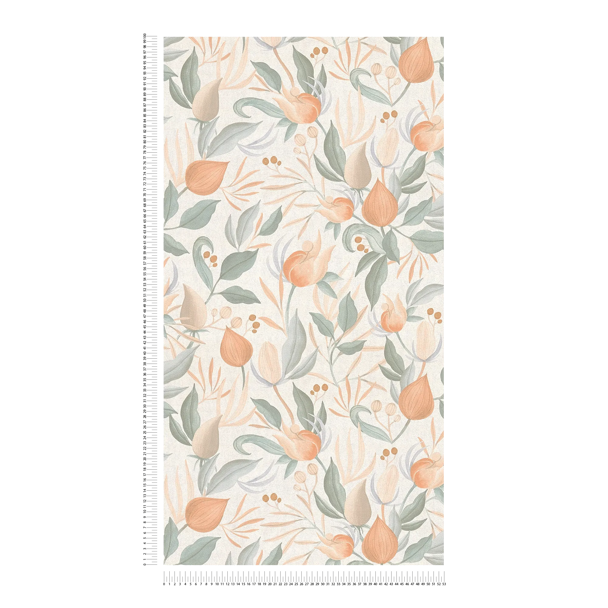 COSMOLiving - Matte Vliestapete mit exotischem Blütenmuster in Pastelltönen – Creme, Orange, Grün