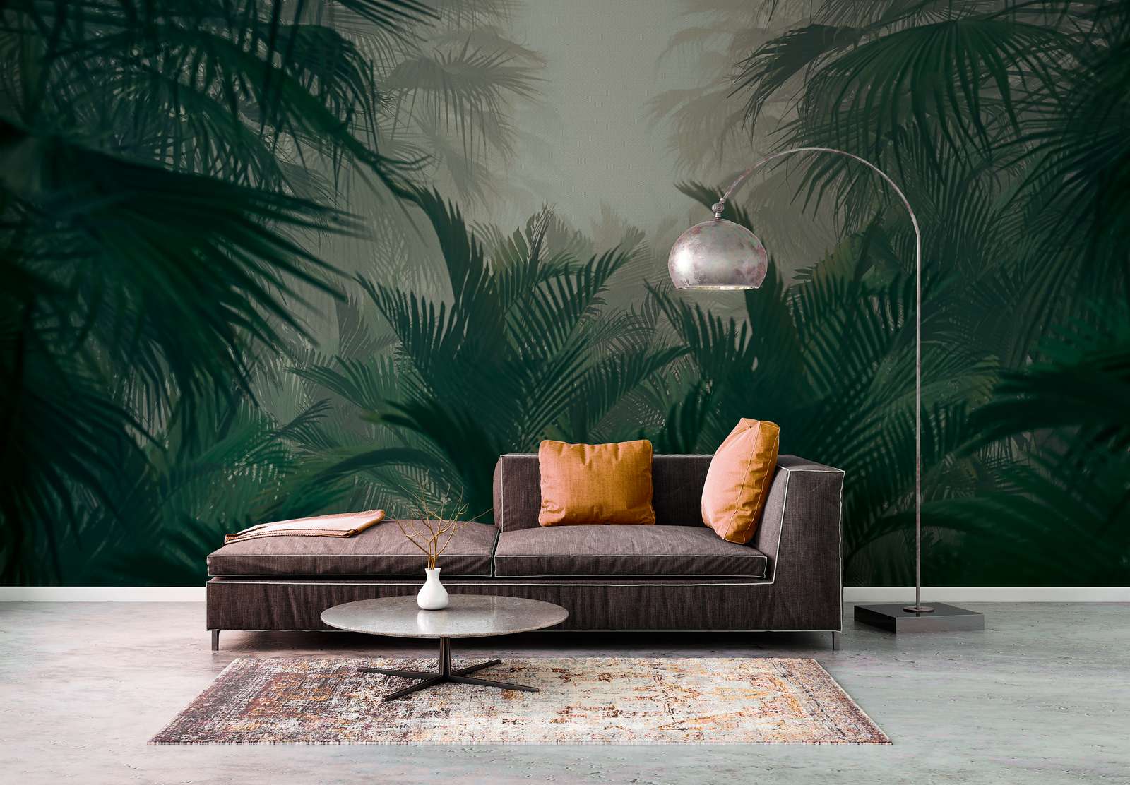             Fototapete mit Dschungelblick in der Regenzeit – Grün, Grau
        