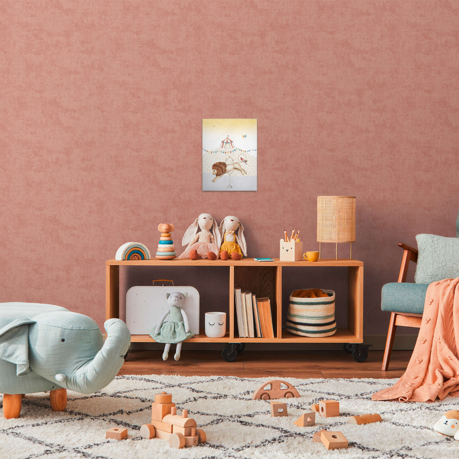             Leinwandbild Zirkuslöwe - Charmantes Kinderzimmer-Dekor mit Löwen-Motiv – 30 x 40 cm - Bunt, Beige
        