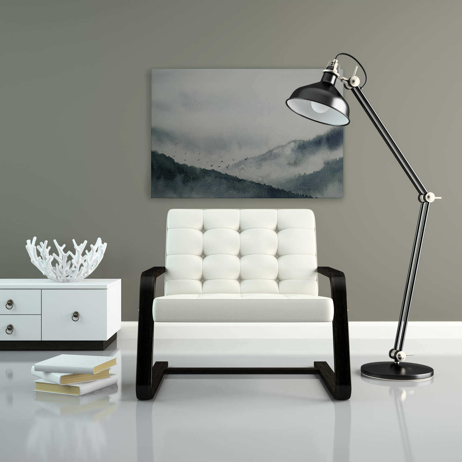             Leinwand mit nebeliger Landschaft im Gemälde-Stil | grau, schwarz – 0,90 m x 0,60 m
        