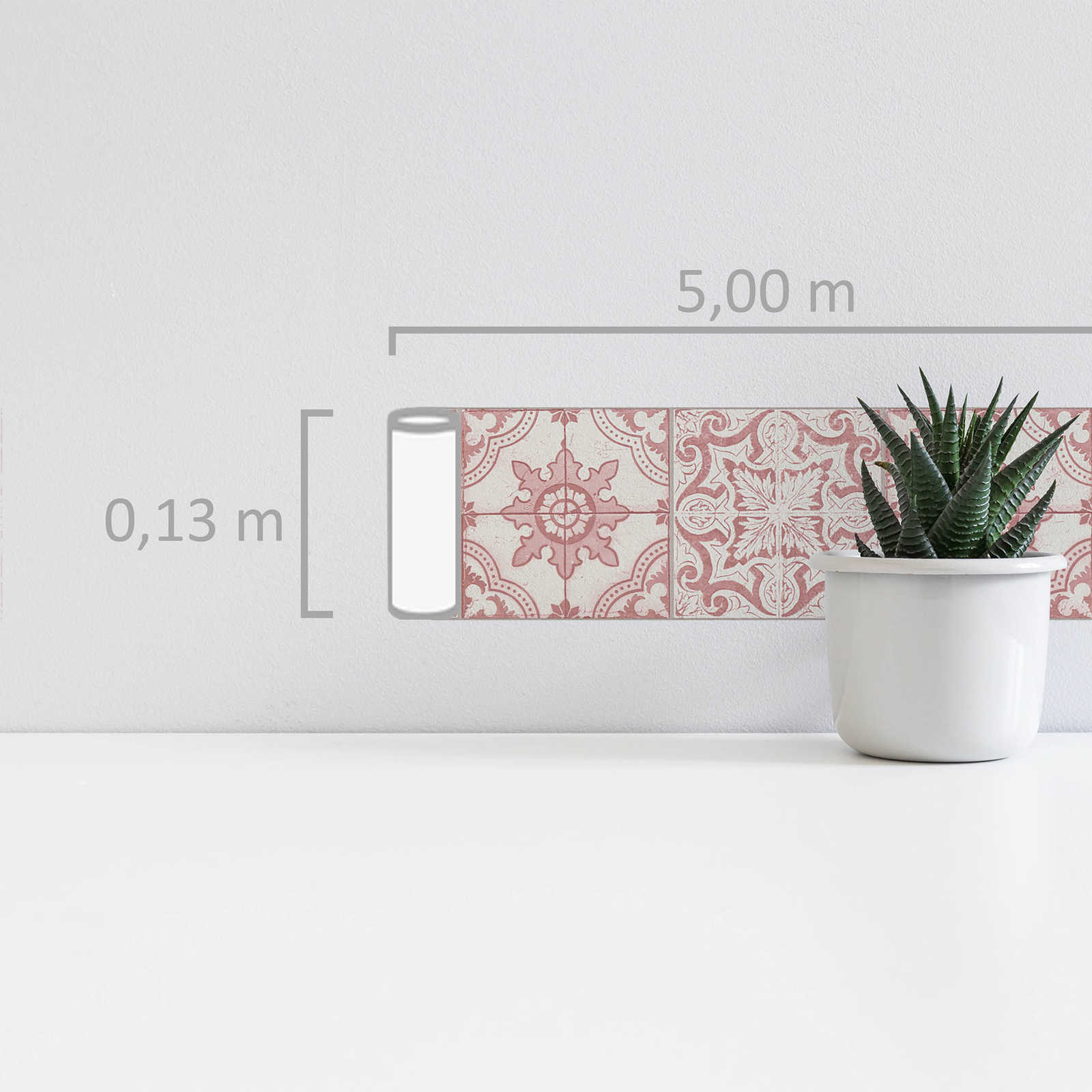             Fliesenoptik Tapetenbordüre im Vintage Stil – Rot, Weiß
        