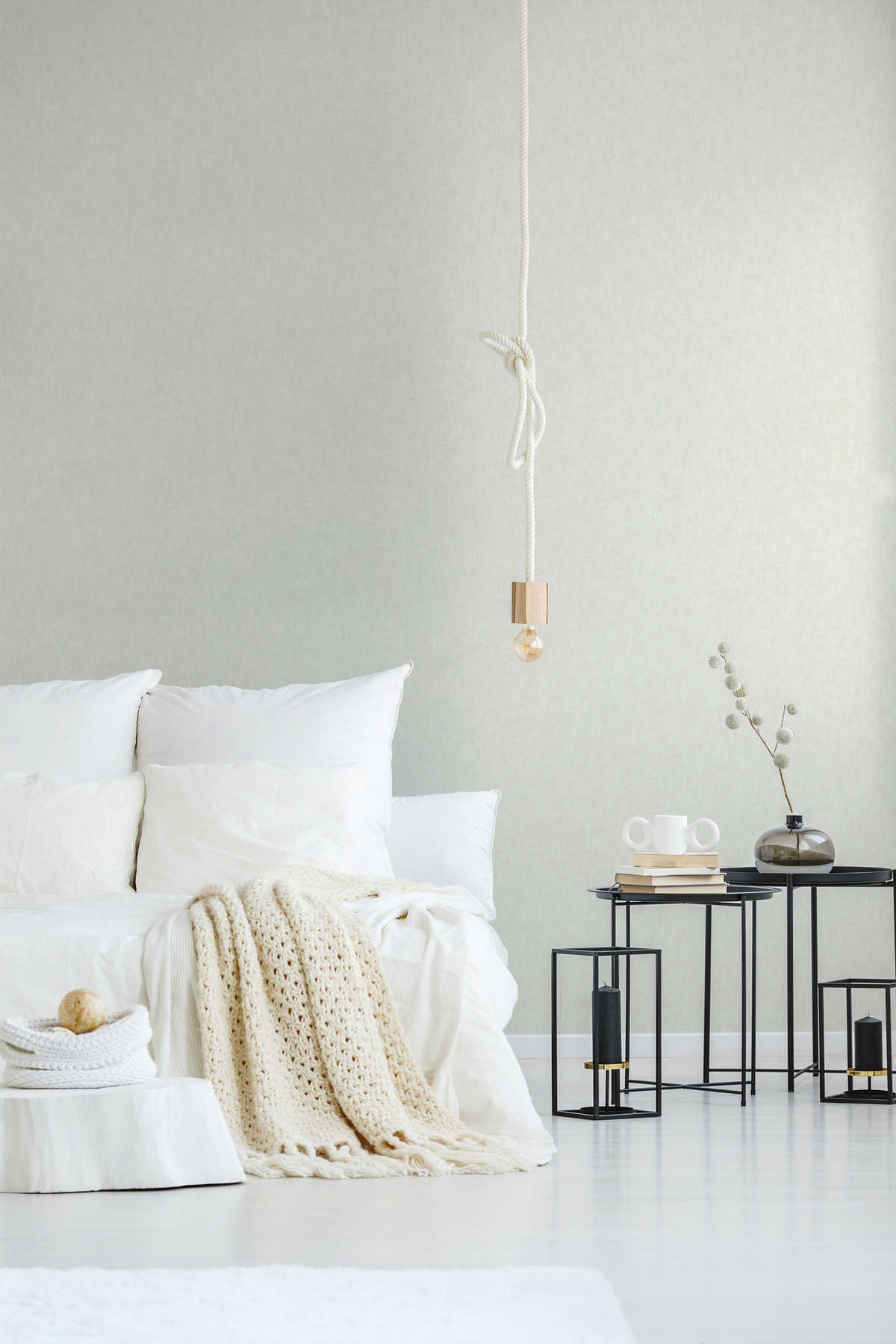 Uni-Tapete mit Leinenoptik im Scandinavian Stil - Creme