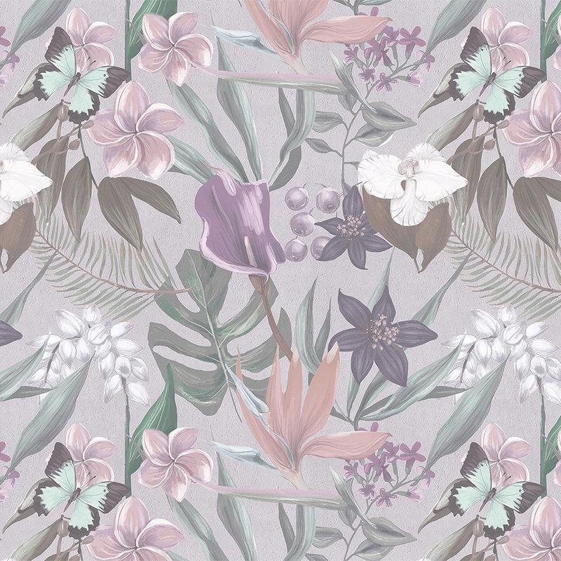         Bloemen Jungle Behang getekend - Roze, Wit
    