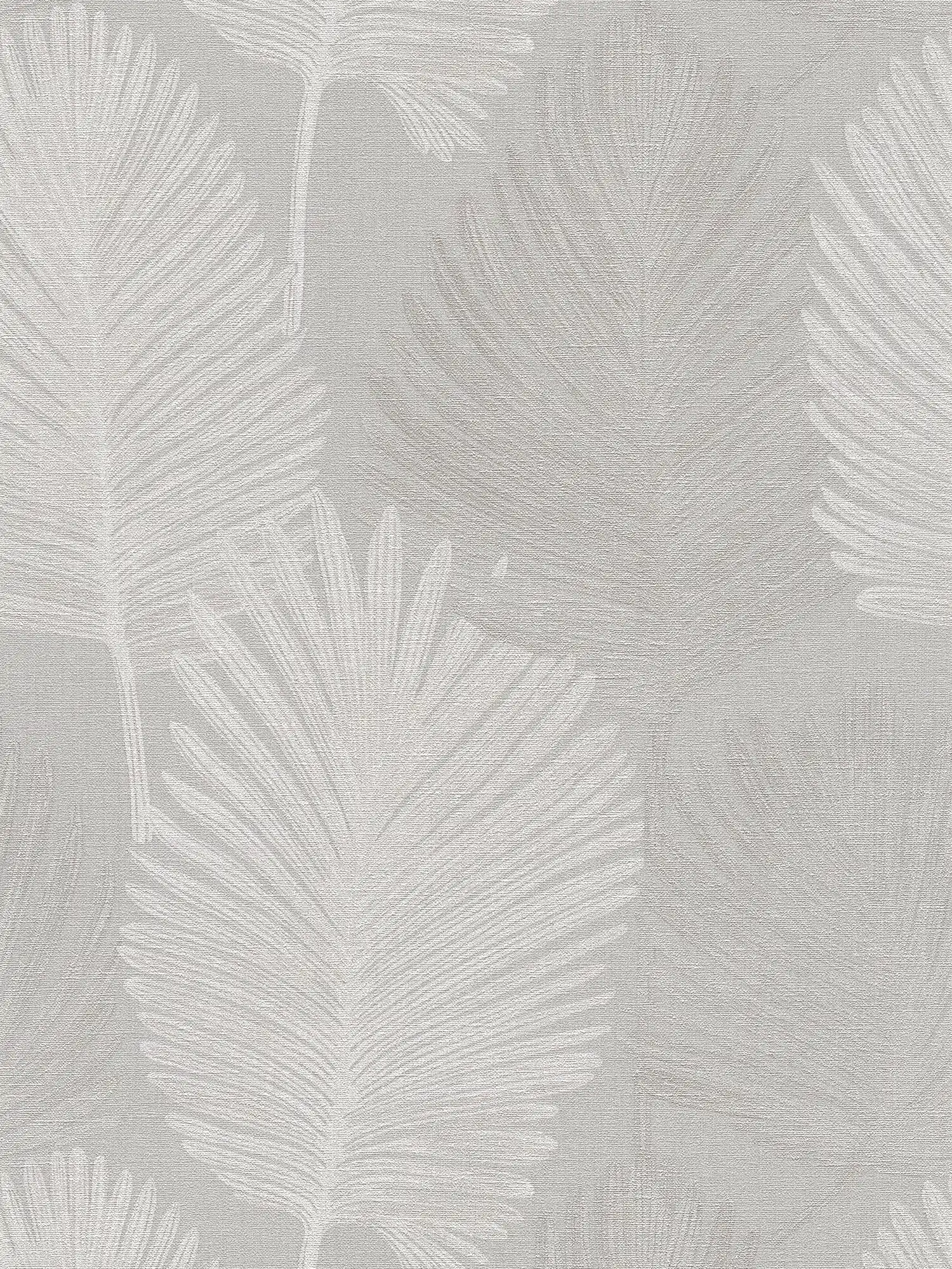         Helle Vliestapete mit sanftem Blättermuster und feiner Oberflächenstruktur – Grau, Hellgrau, Metallic
    